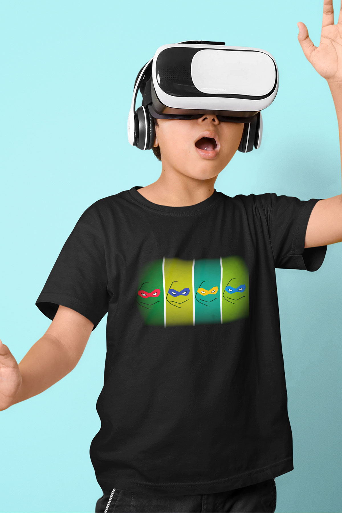 Teenage Mutant Ninja Turtles Ninja Kaplumbağalar Baskılı Siyah Unisex Çocuk Tişört