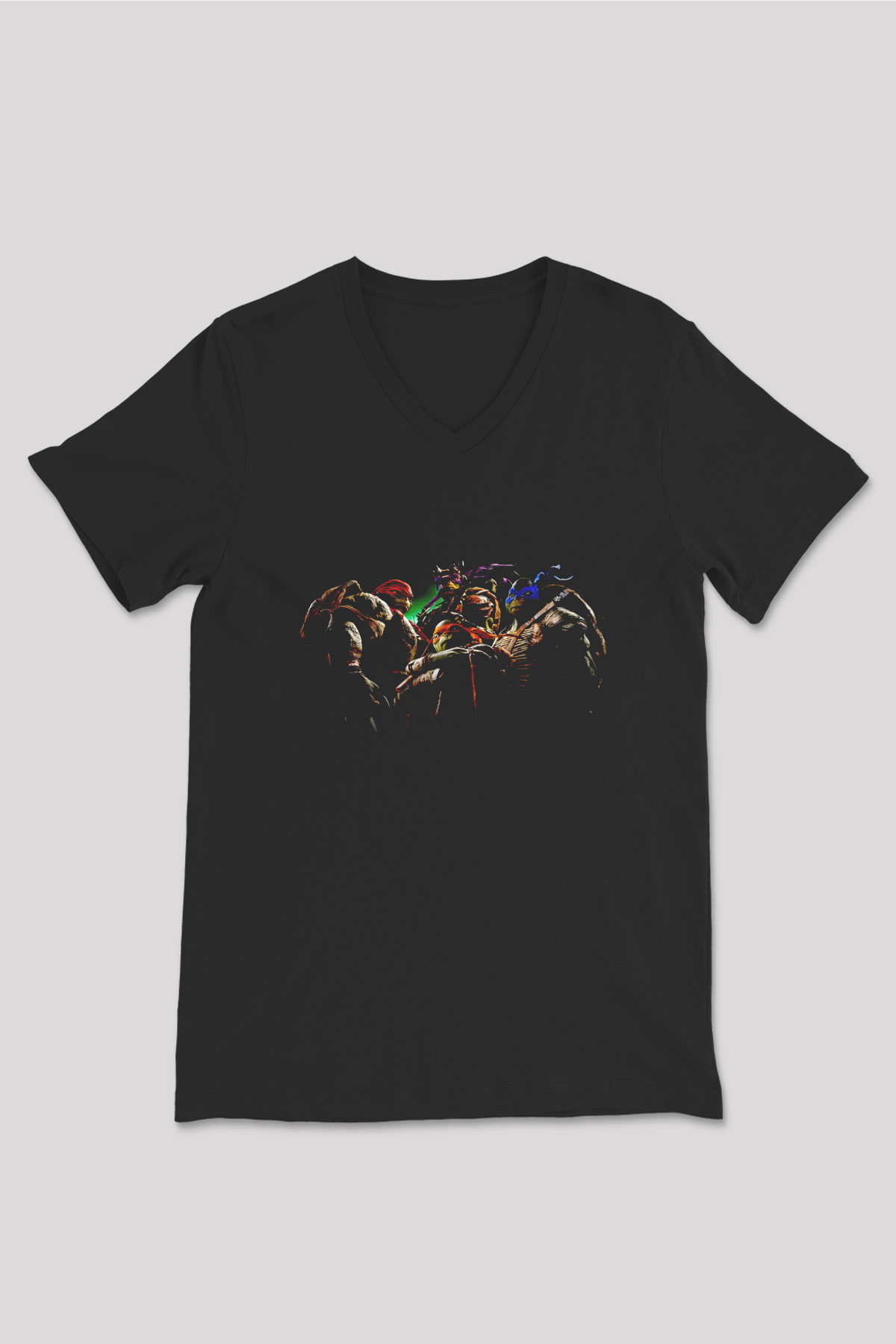 Teenage Mutant Ninja Turtles Ninja Kaplumbağalar Siyah Unisex  V Yaka Tişört