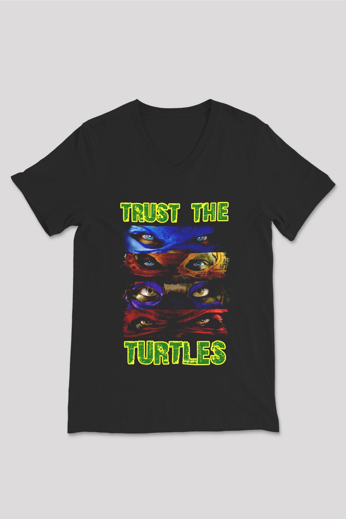 Teenage Mutant Ninja Turtles Ninja Kaplumbağalar Siyah Unisex  V Yaka Tişört