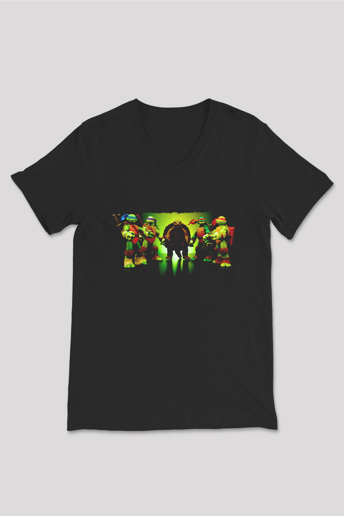 Teenage Mutant Ninja Turtles Ninja Kaplumbağalar Siyah Unisex  V Yaka Tişört