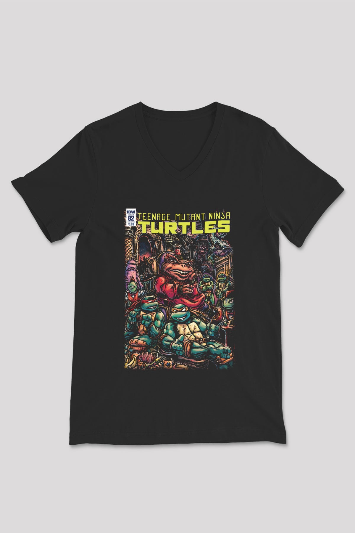 Teenage Mutant Ninja Turtles Ninja Kaplumbağalar Siyah Unisex V Yaka Tişört