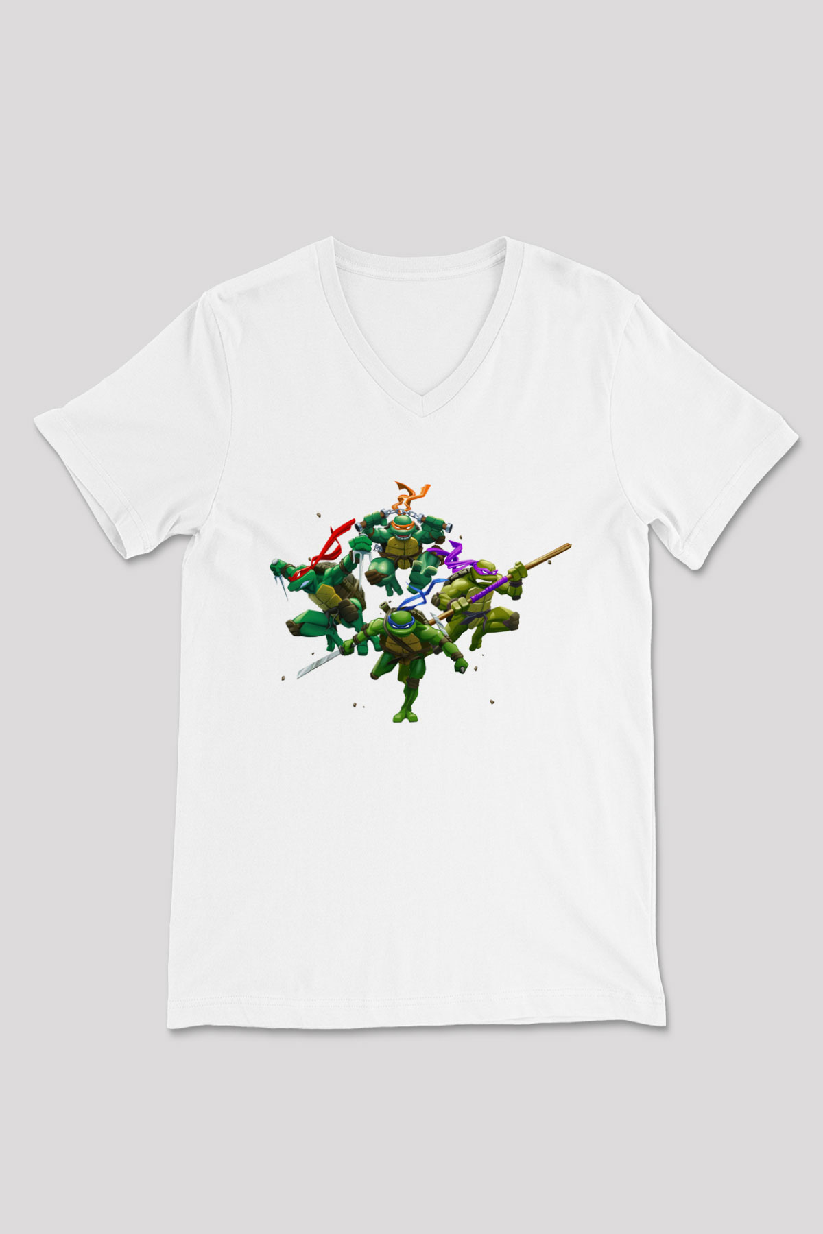 Teenage Mutant Ninja Turtles Ninja Kaplumbağalar Beyaz Unisex  V Yaka Tişört
