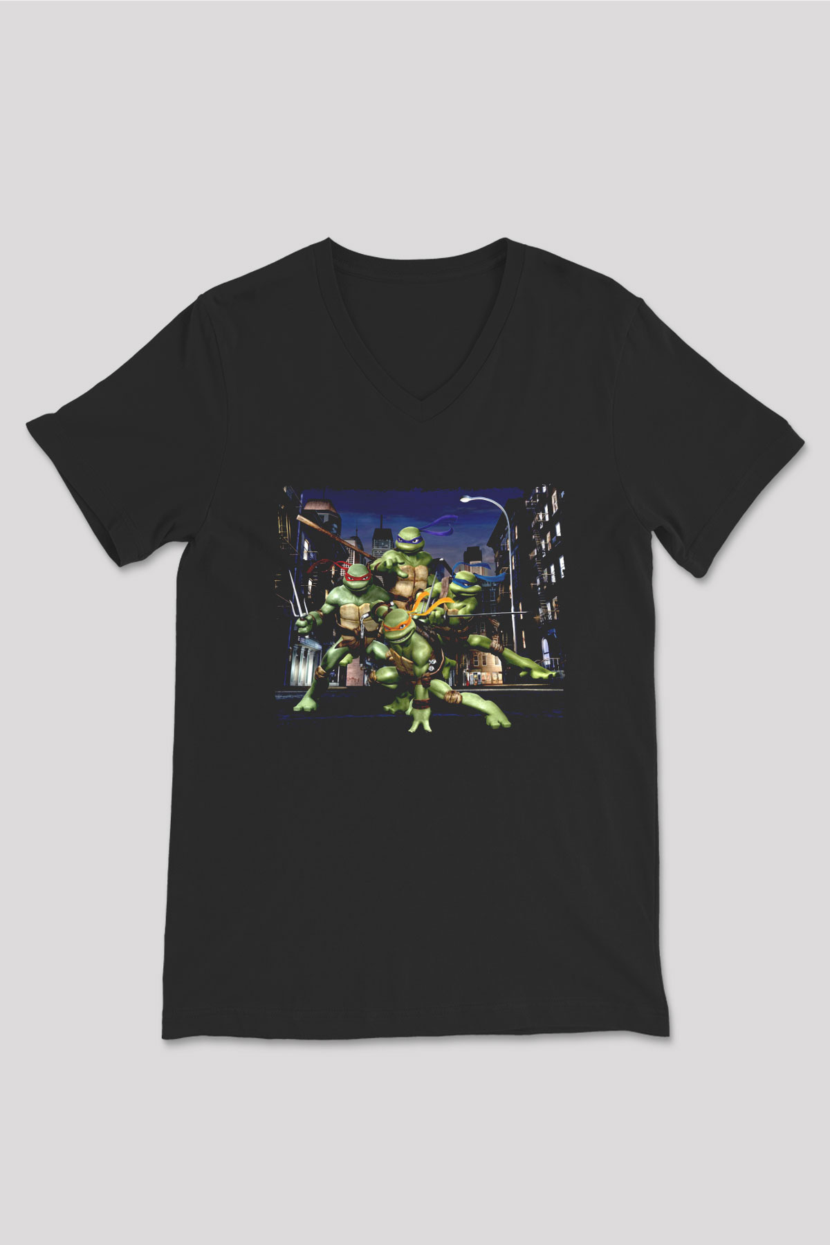 Teenage Mutant Ninja Turtles Ninja Kaplumbağalar Siyah Unisex  V Yaka Tişört