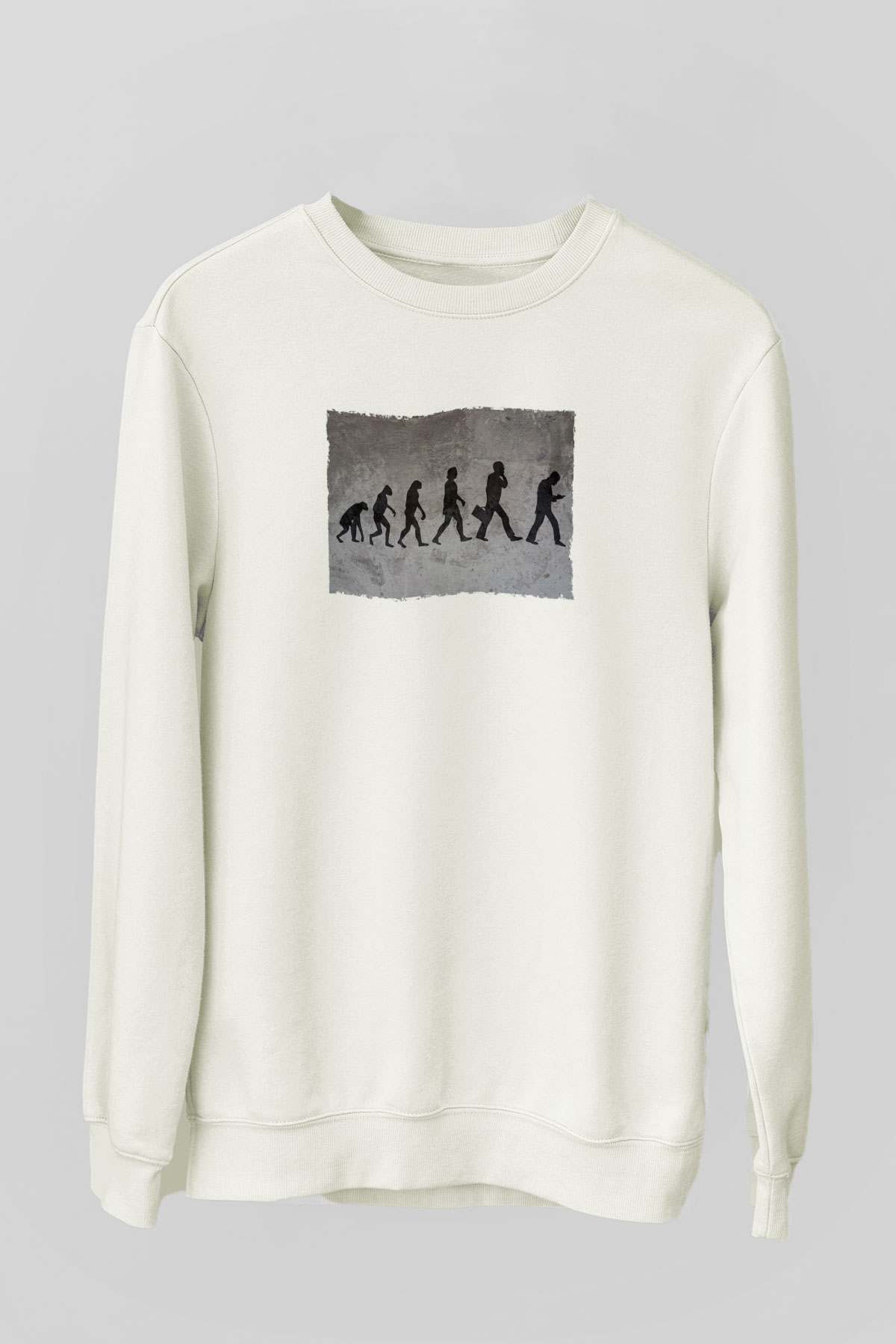 Telefona Evrim Baskılı Unisex Ekru Sweatshirt