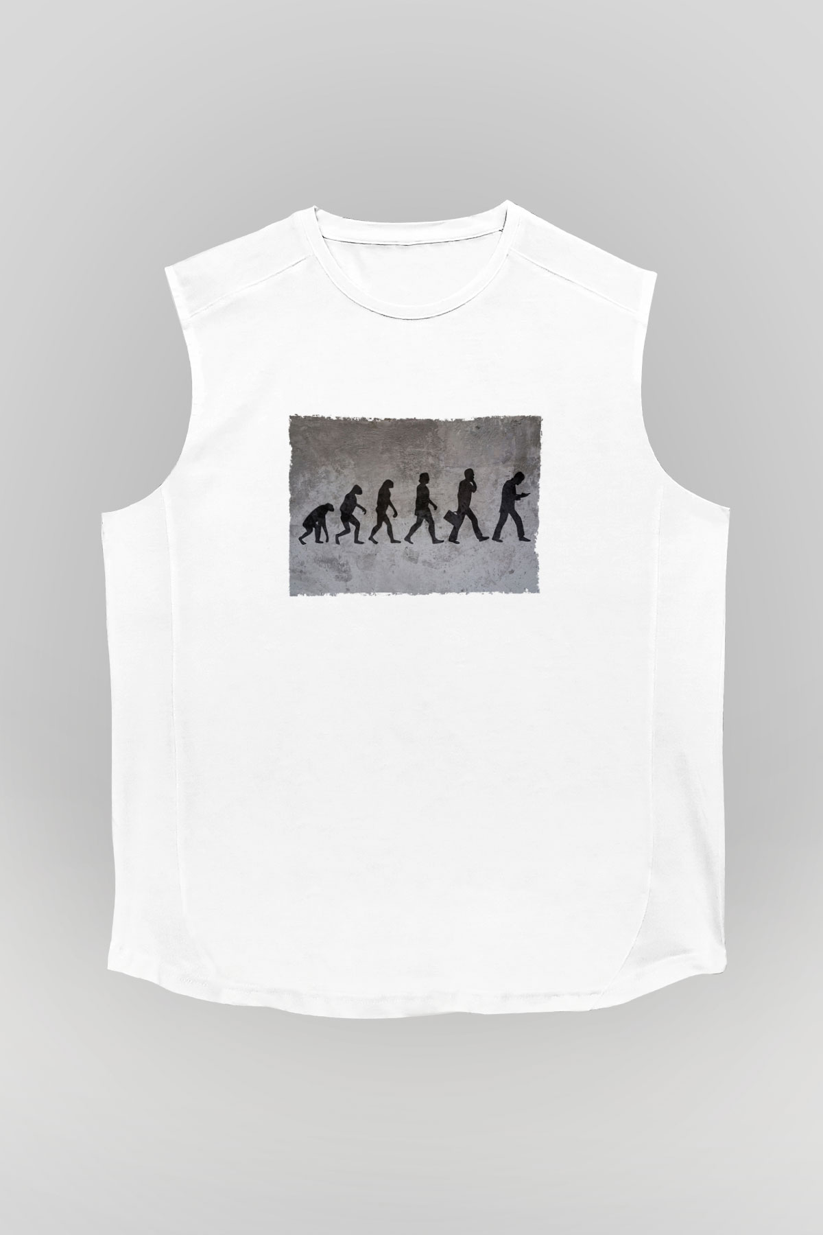 Telefona Evrim Baskılı Unisex Kolsuz Beyaz Tişört - Tshirt