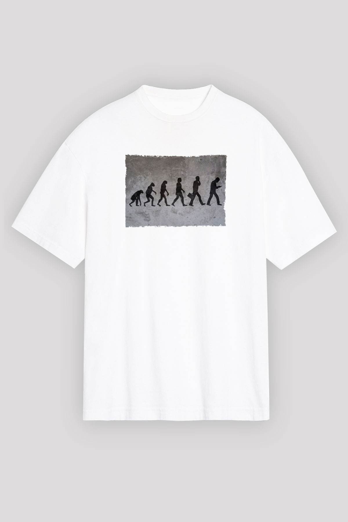 Telefona Evrim Baskılı Unisex Oversize Beyaz Tişört - Tshirt