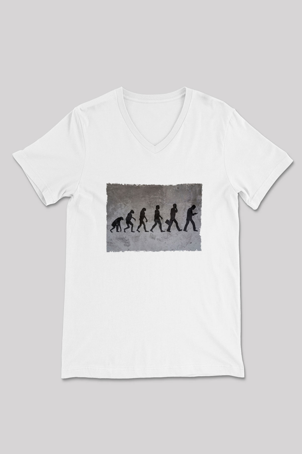 Telefona Evrim Baskılı Unisex V Yaka Beyaz Tişört - Tshirt