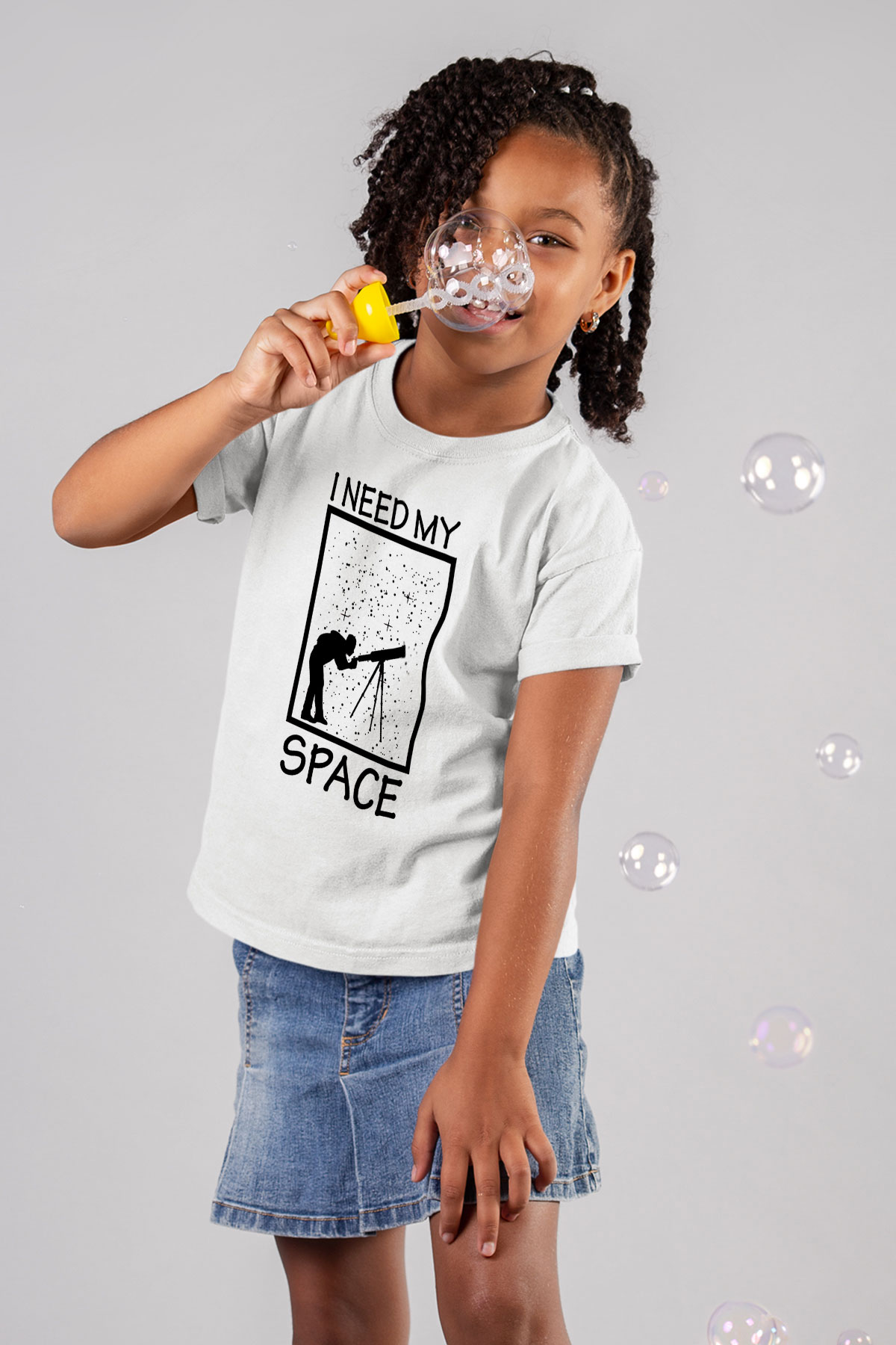 Teleskop Astronomi Baskılı Unisex Beyaz Çocuk Tişörtü - Tshirt