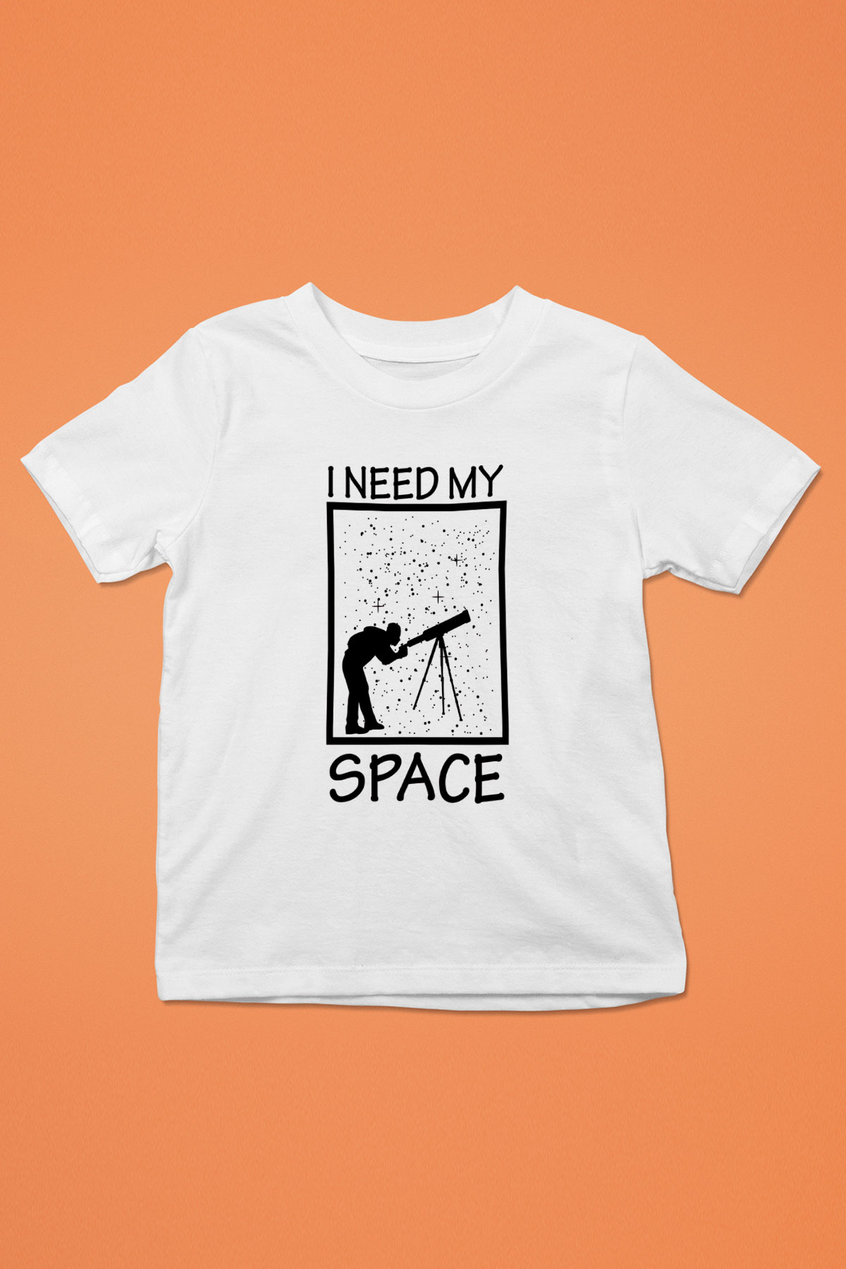 Teleskop Astronomi Baskılı Unisex Beyaz Çocuk Tişörtü - Tshirt