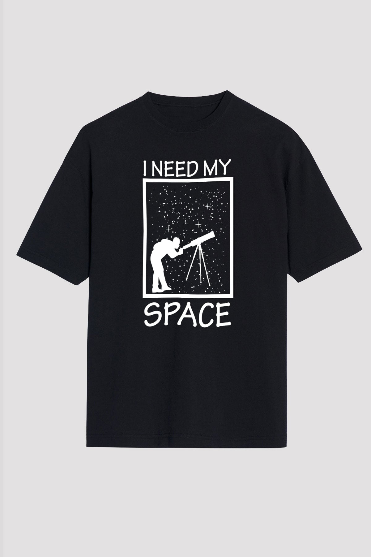 Teleskop Astronomi Baskılı Unisex Oversize Tişört - Tshirt