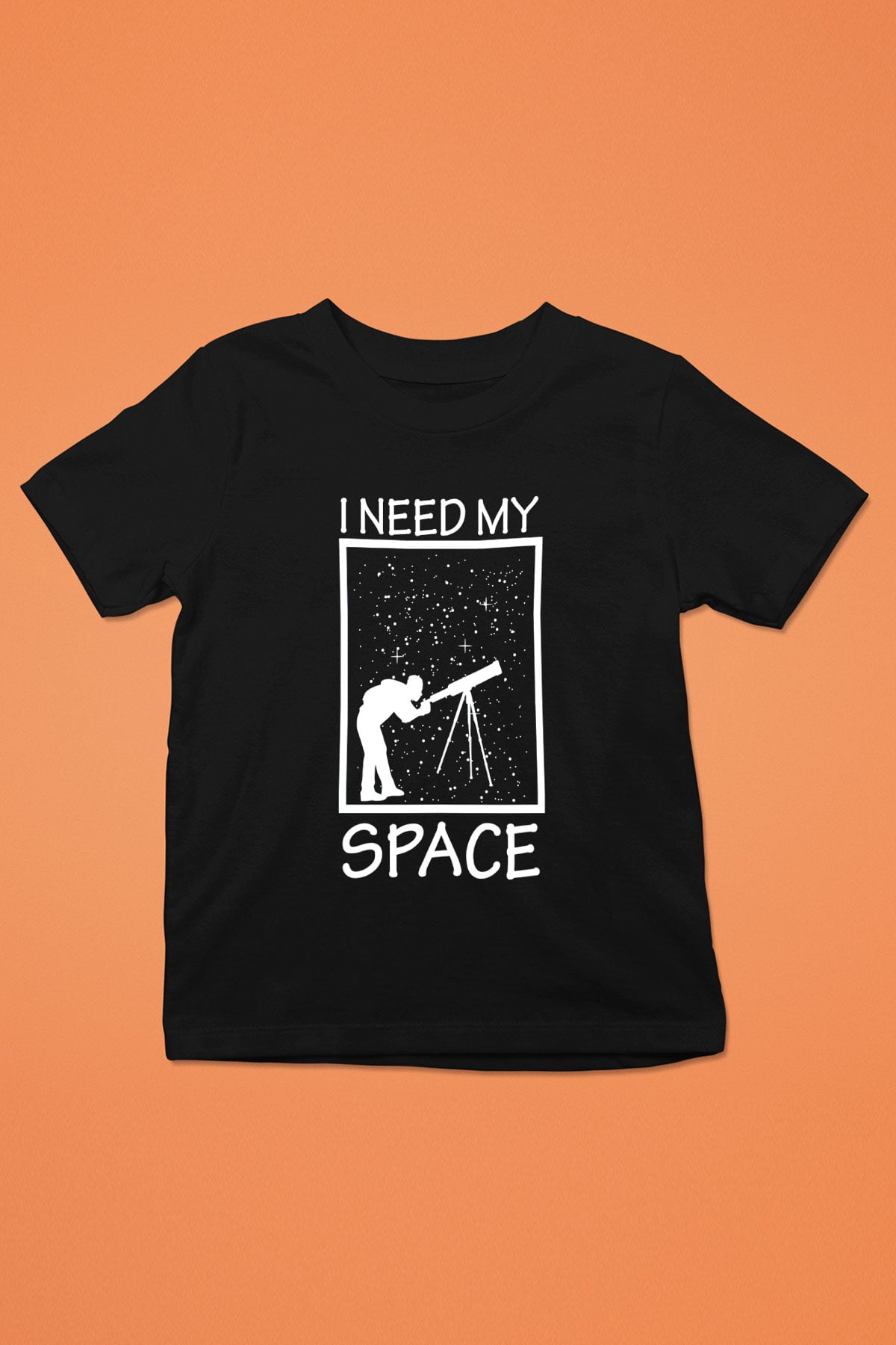 Teleskop Astronomi Baskılı Unisex Siyah Çocuk Tişörtü - Tshirt