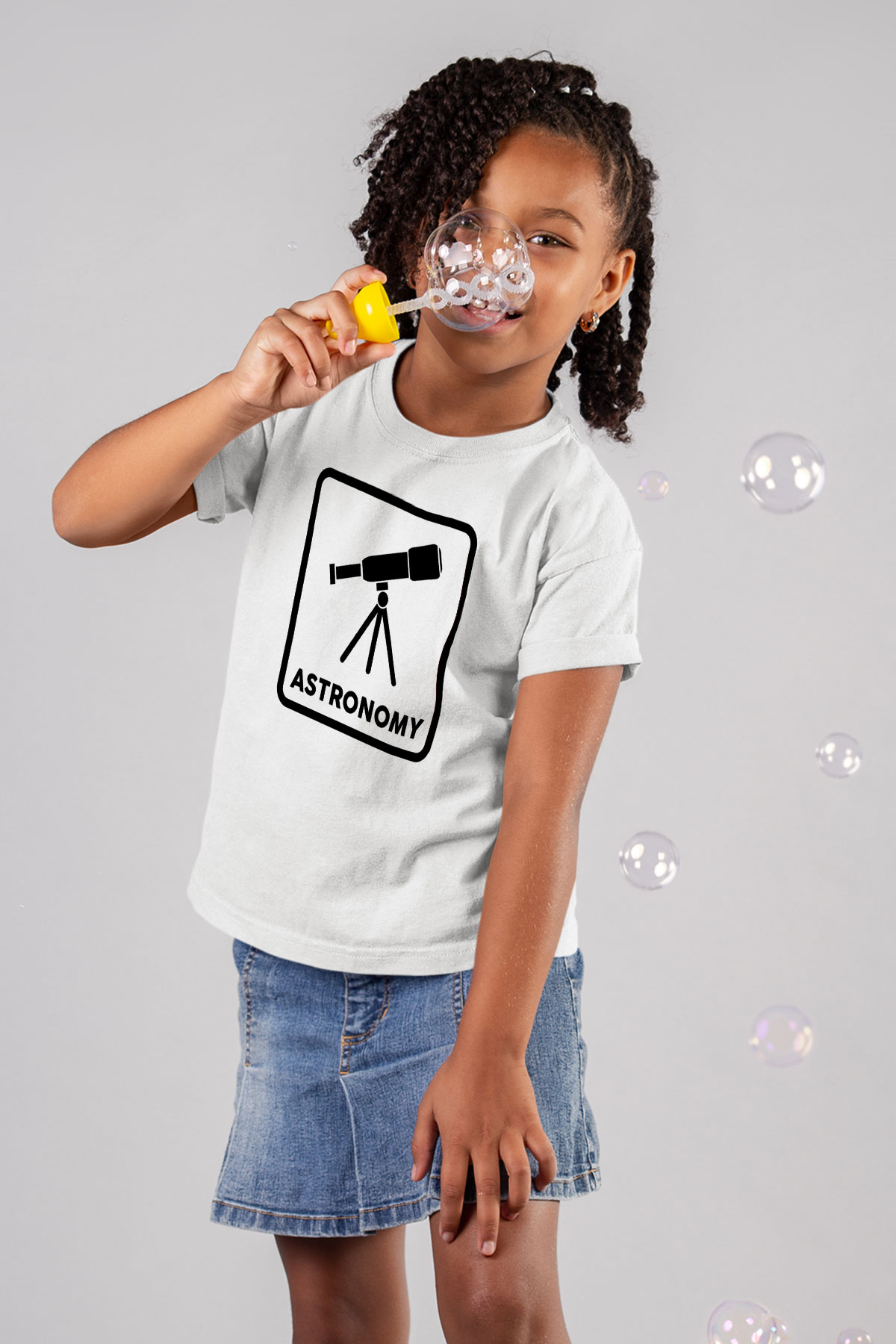 Teleskop Baskılı Unisex Beyaz Çocuk Tişörtü - Tshirt