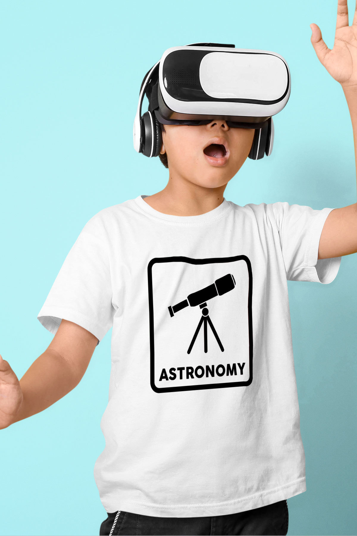 Teleskop Baskılı Unisex Beyaz Çocuk Tişörtü - Tshirt