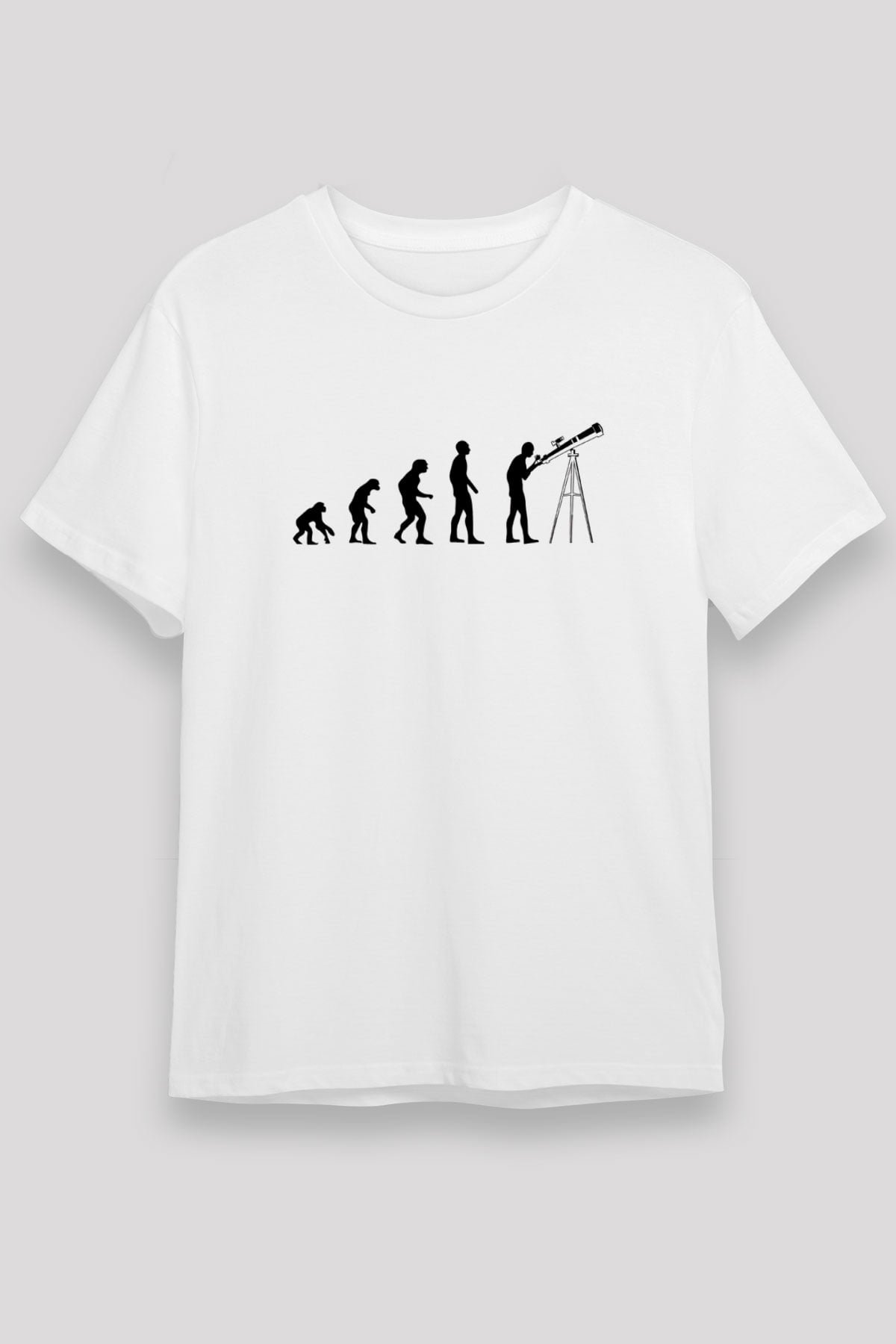 Teleskop Evrim Baskılı Unisex Beyaz Tişört - Tshirt