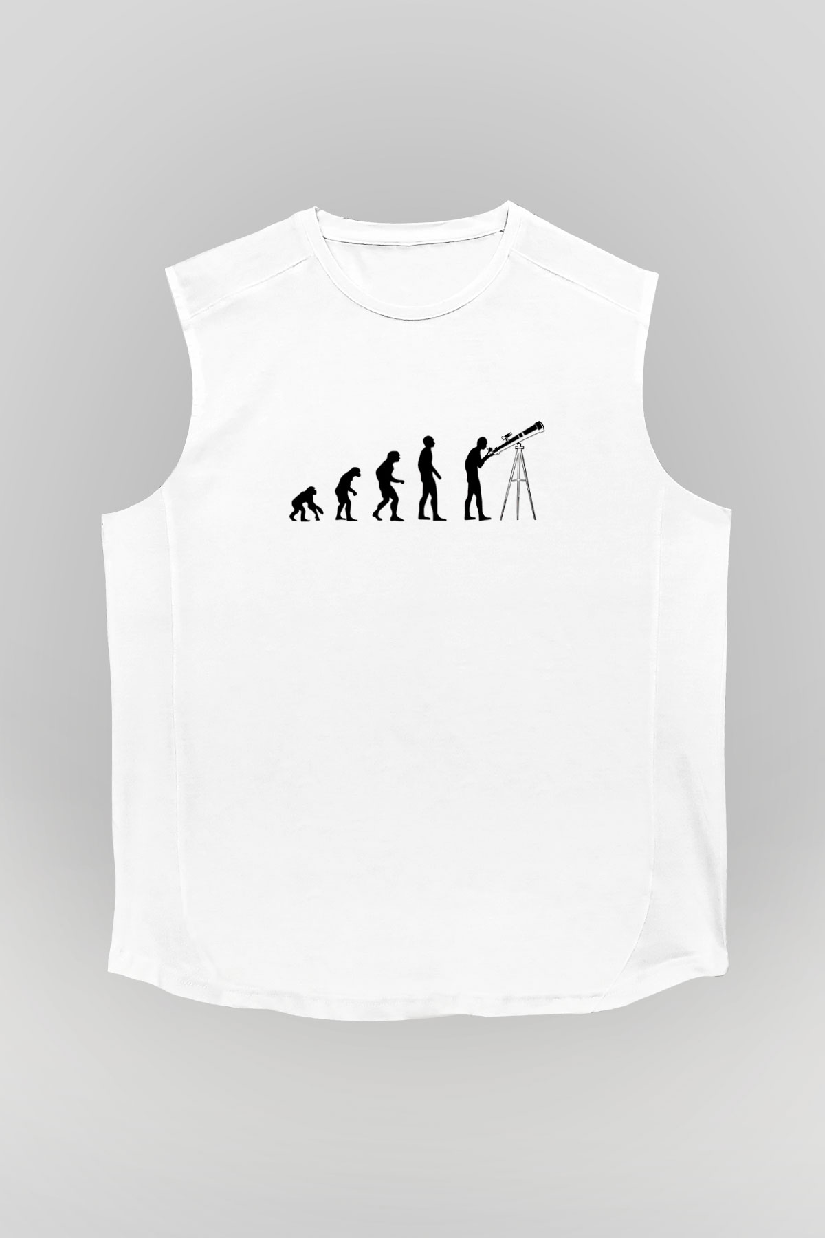 Teleskop Evrim Baskılı Unisex Kolsuz Beyaz Tişört - Tshirt
