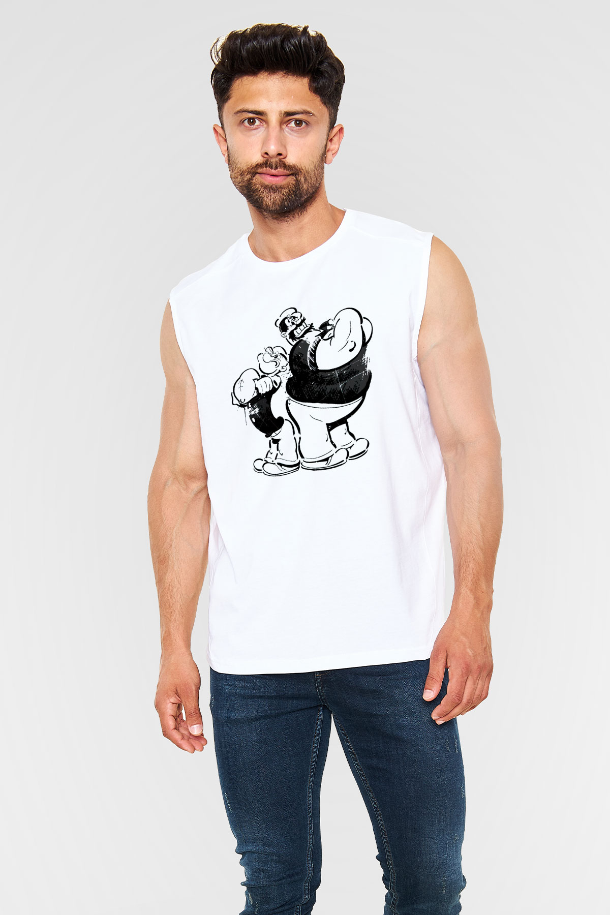 Temel Reis ve Kaba Sakal Baskılı Unisex Beyaz  Kolsuz Tişört