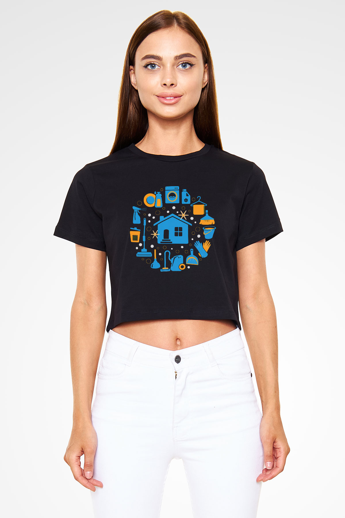Temizlik Hizmeti Siyah Crop Top Tişört