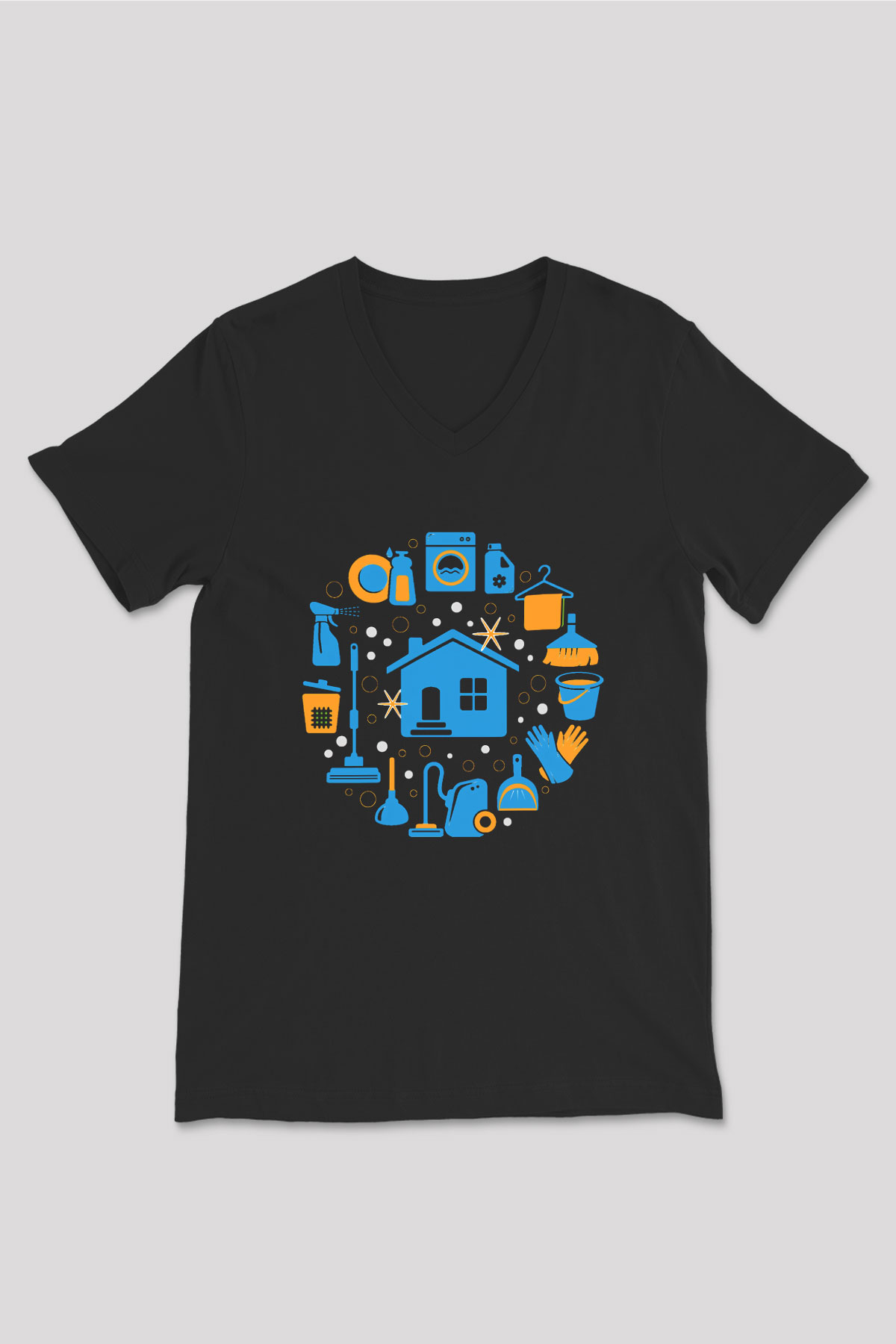 Temizlik Hizmeti Siyah Unisex V Yaka Tişört T-Shirt