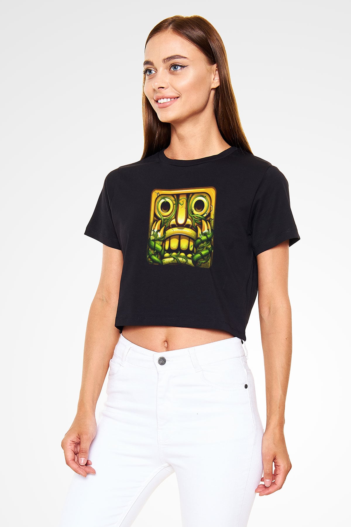 Temple Run Siyah  Crop Top Tişört