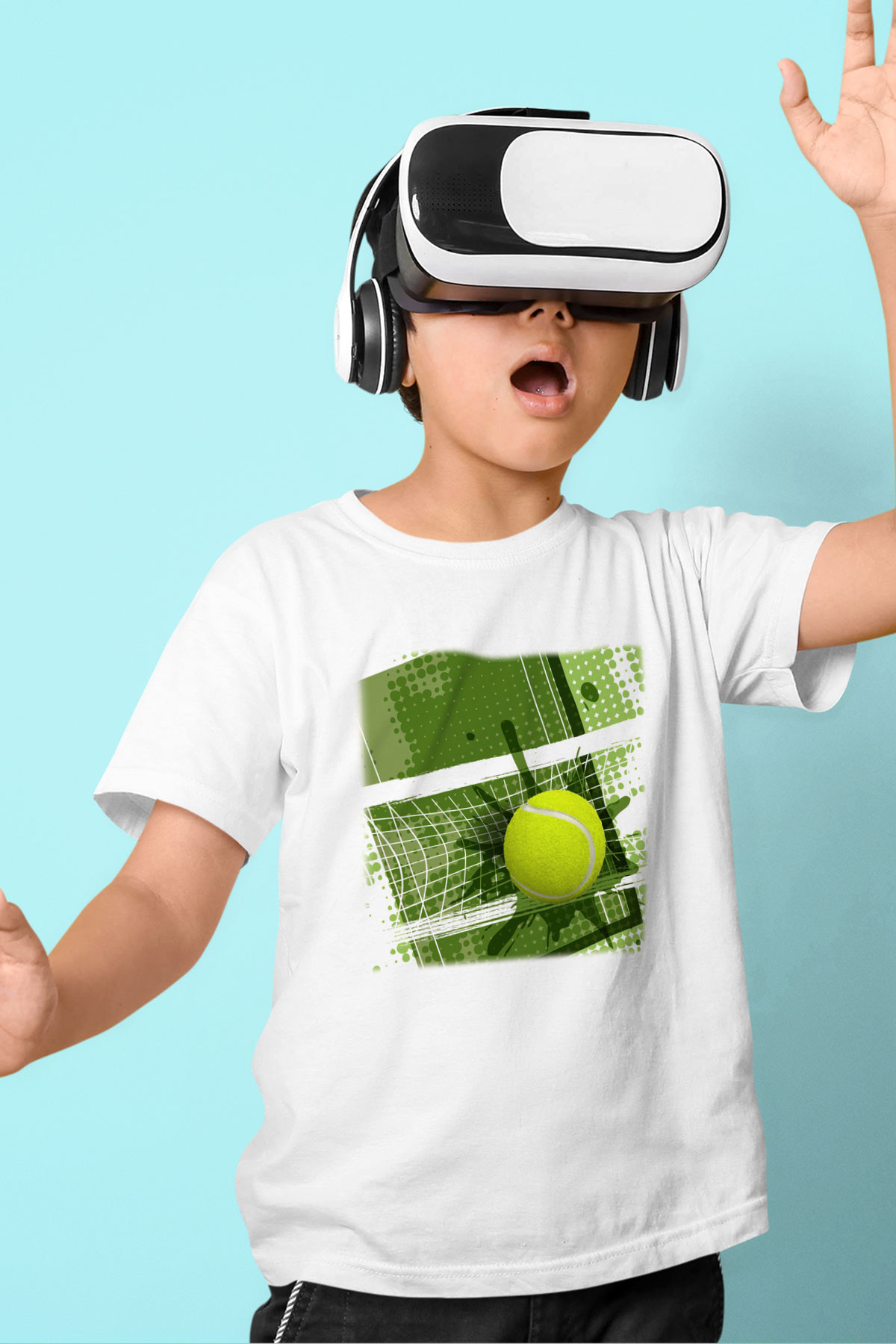 Tenis Baskılı Beyaz Unisex Çocuk Tişört