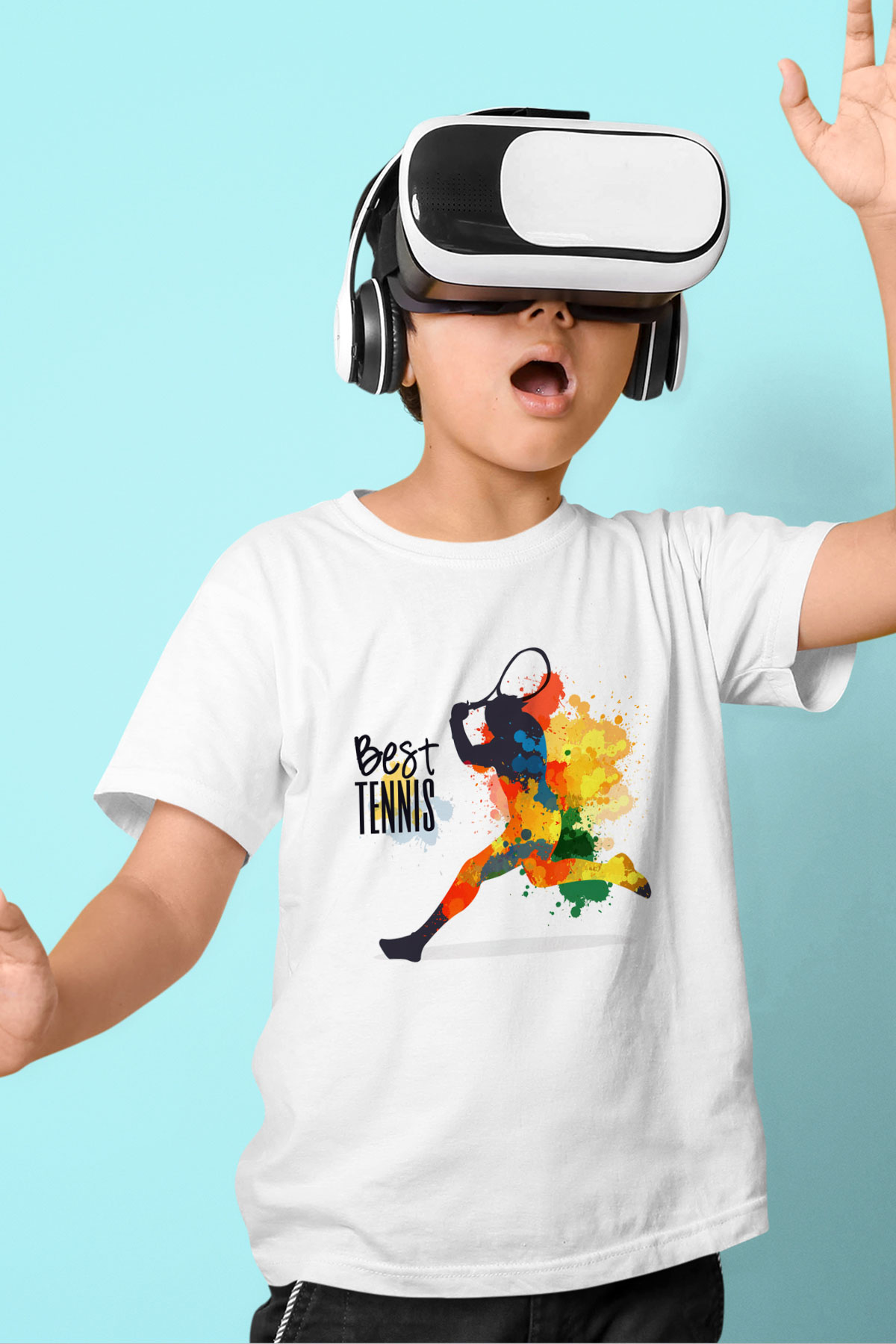 Tenis Baskılı Beyaz Unisex Çocuk Tişört