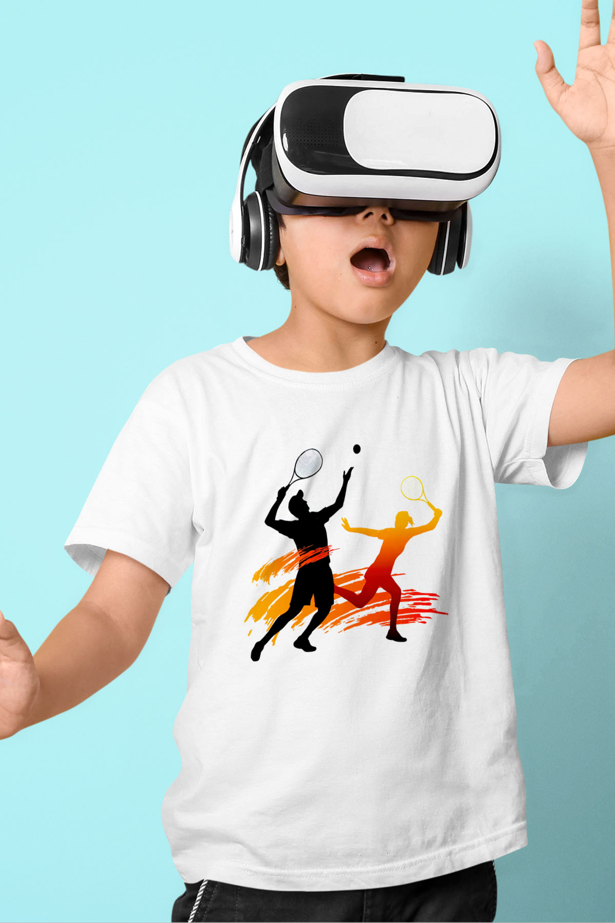 Tenis Baskılı Beyaz Unisex Çocuk Tişört