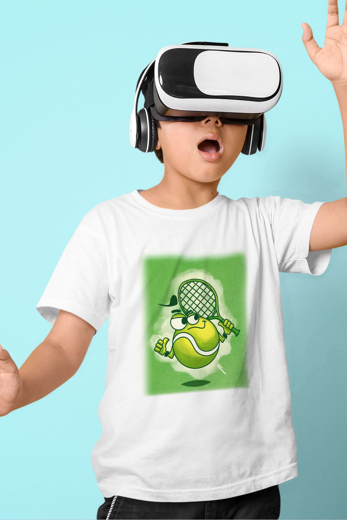 Tenis Baskılı Beyaz Unisex Çocuk Tişört