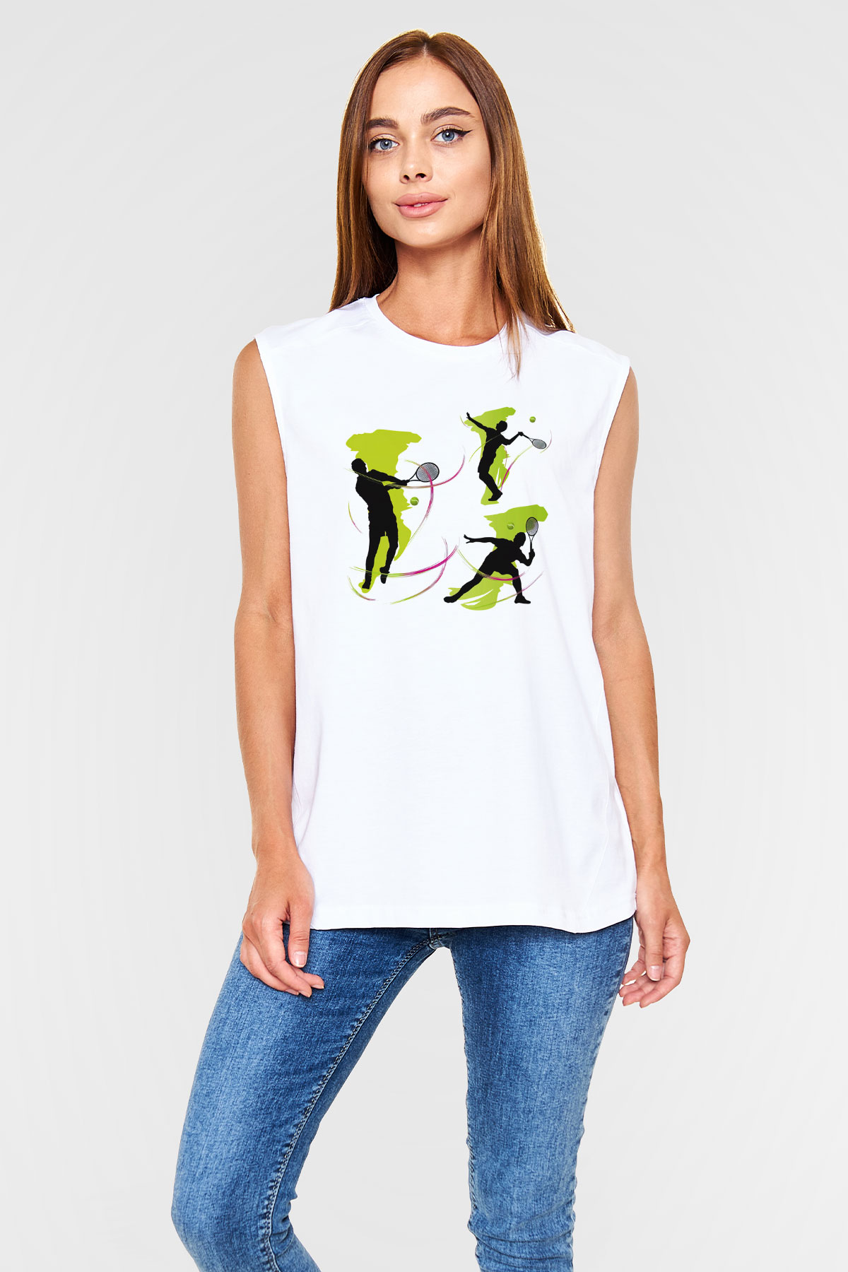 Tenis Beyaz Unisex Kolsuz Tişört
