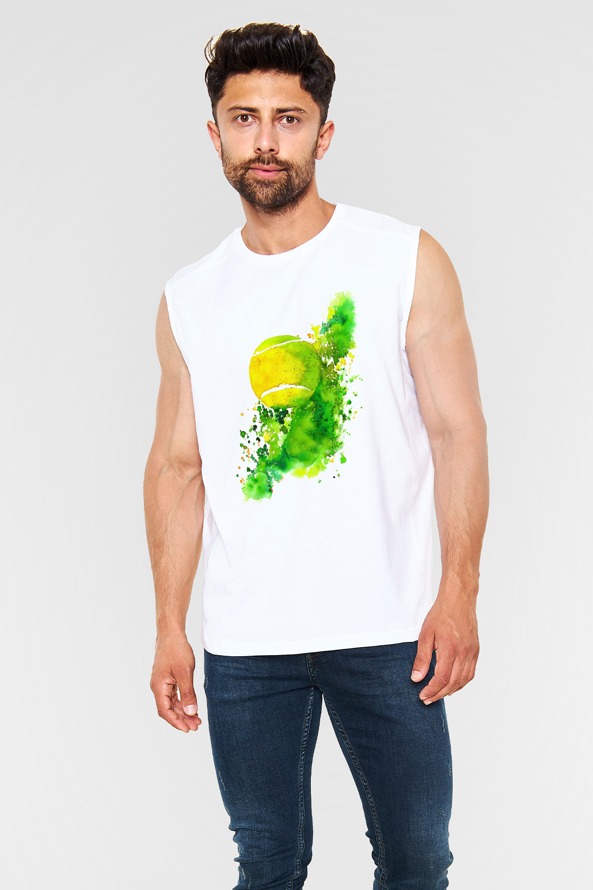 Tenis Beyaz Unisex Kolsuz Tişört