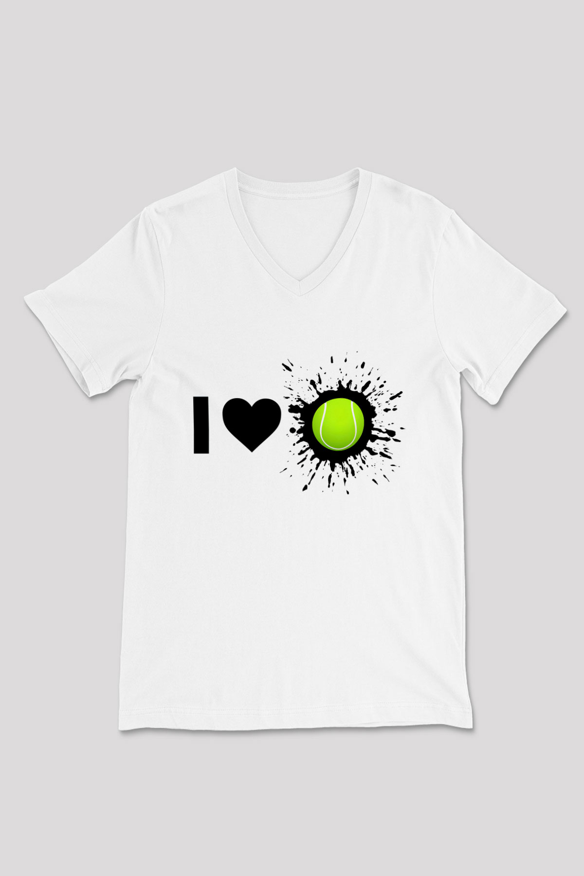 Tenis Beyaz Unisex V Yaka Tişört T-Shirt