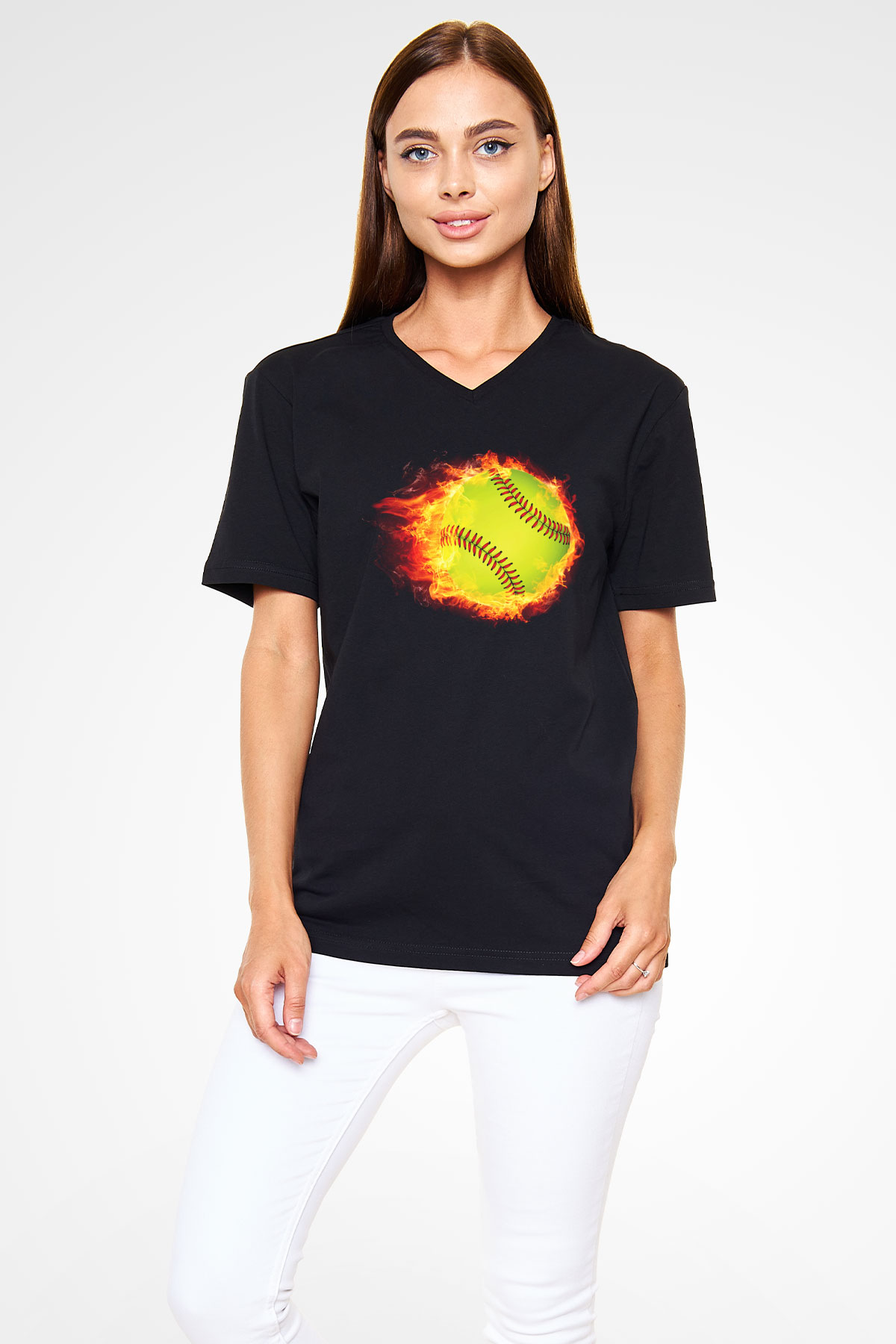 Tenis Siyah Unisex V Yaka Tişört T-Shirt