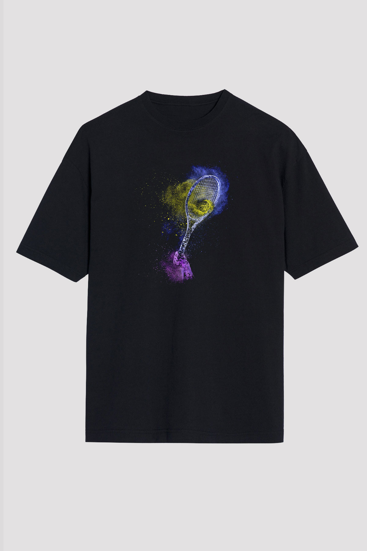Tenis - Tennis Baskılı Unisex Siyah Oversize Tişört