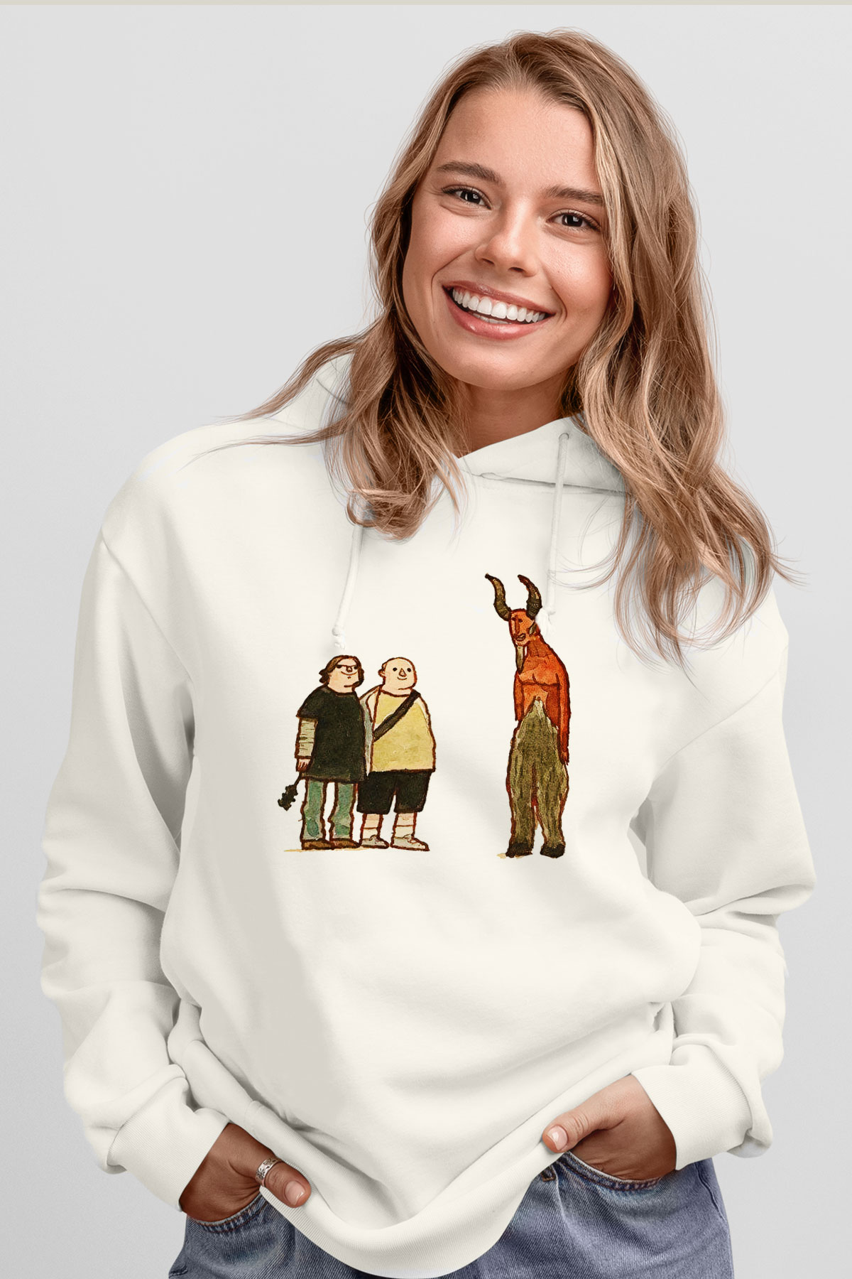 Teracious D Baskılı Beyaz Unisex Kapüşonlu Sweatshirt