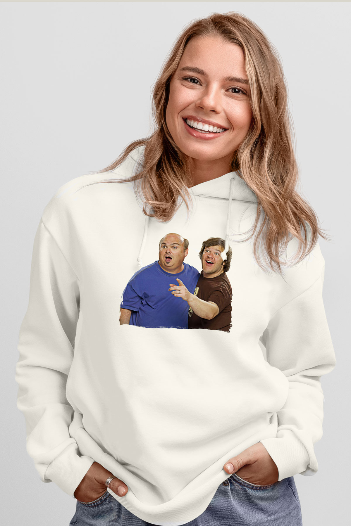Teracious D Baskılı Beyaz Unisex Kapüşonlu Sweatshirt