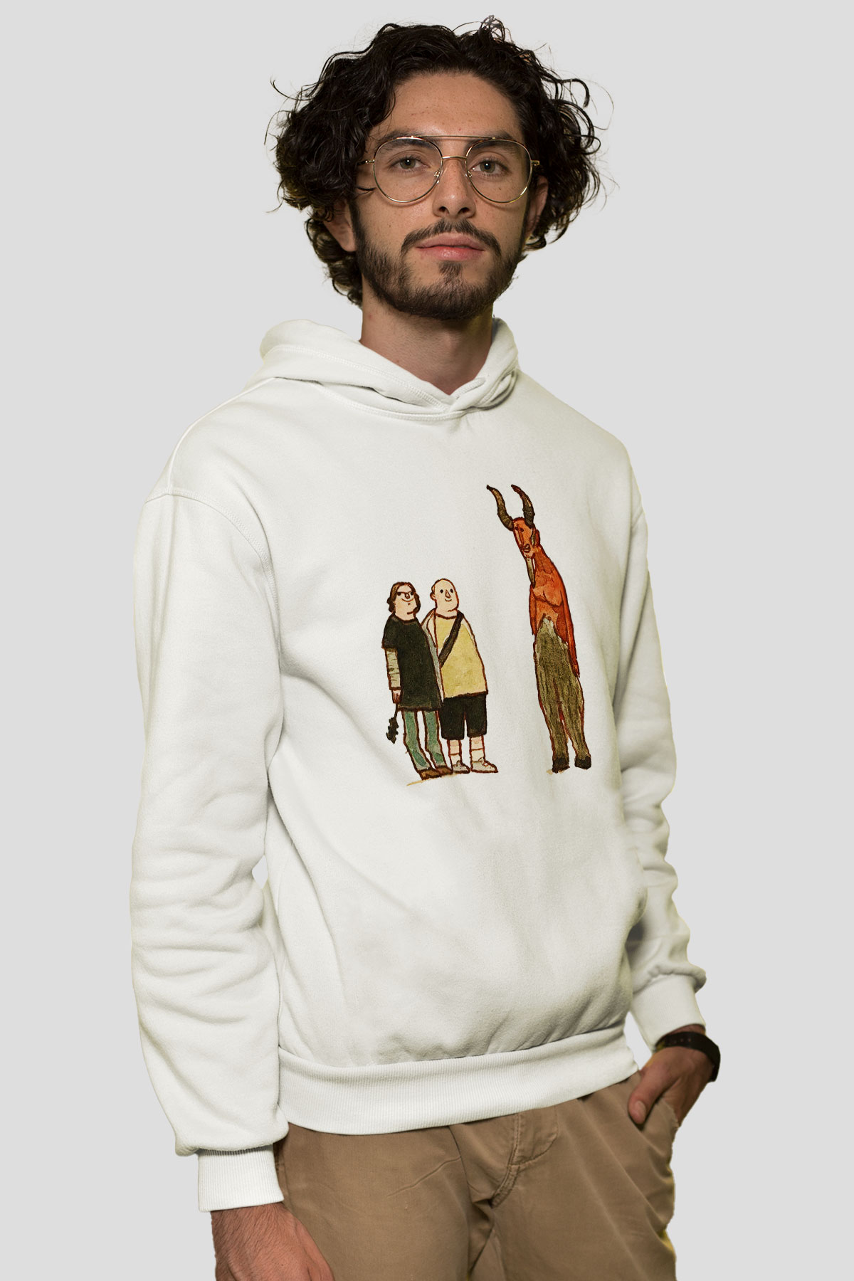 Teracious D Baskılı Beyaz Unisex Kapüşonlu Sweatshirt