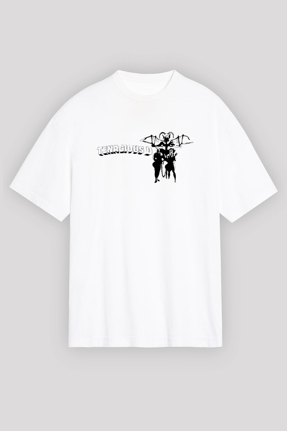 Teracious D Baskılı Beyaz Unisex Oversize Tişört - Tshirt