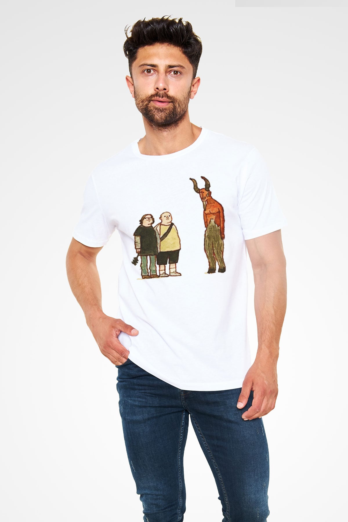 Teracious D Baskılı Unisex Beyaz Tişört - Tshirt