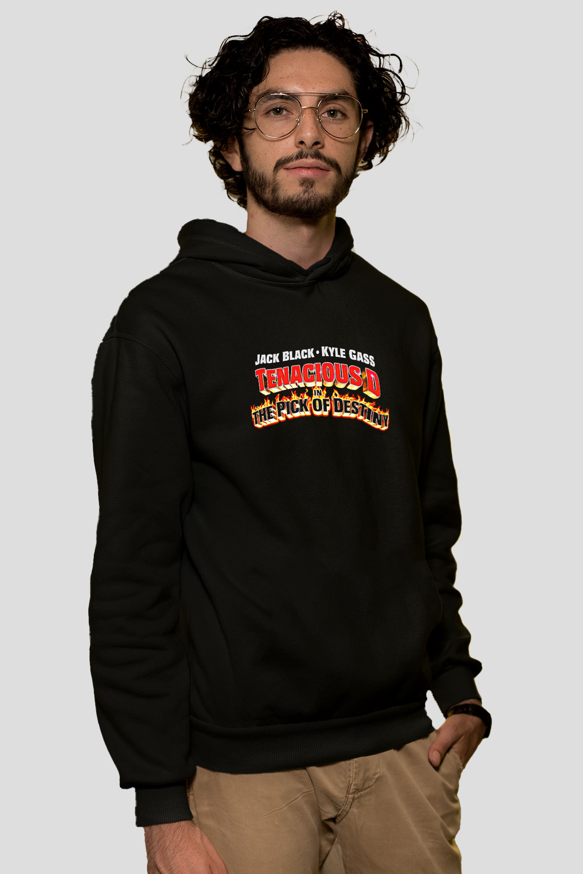 Teracious D Baskılı Unisex Siyah Kapüşonlu Sweatshirt