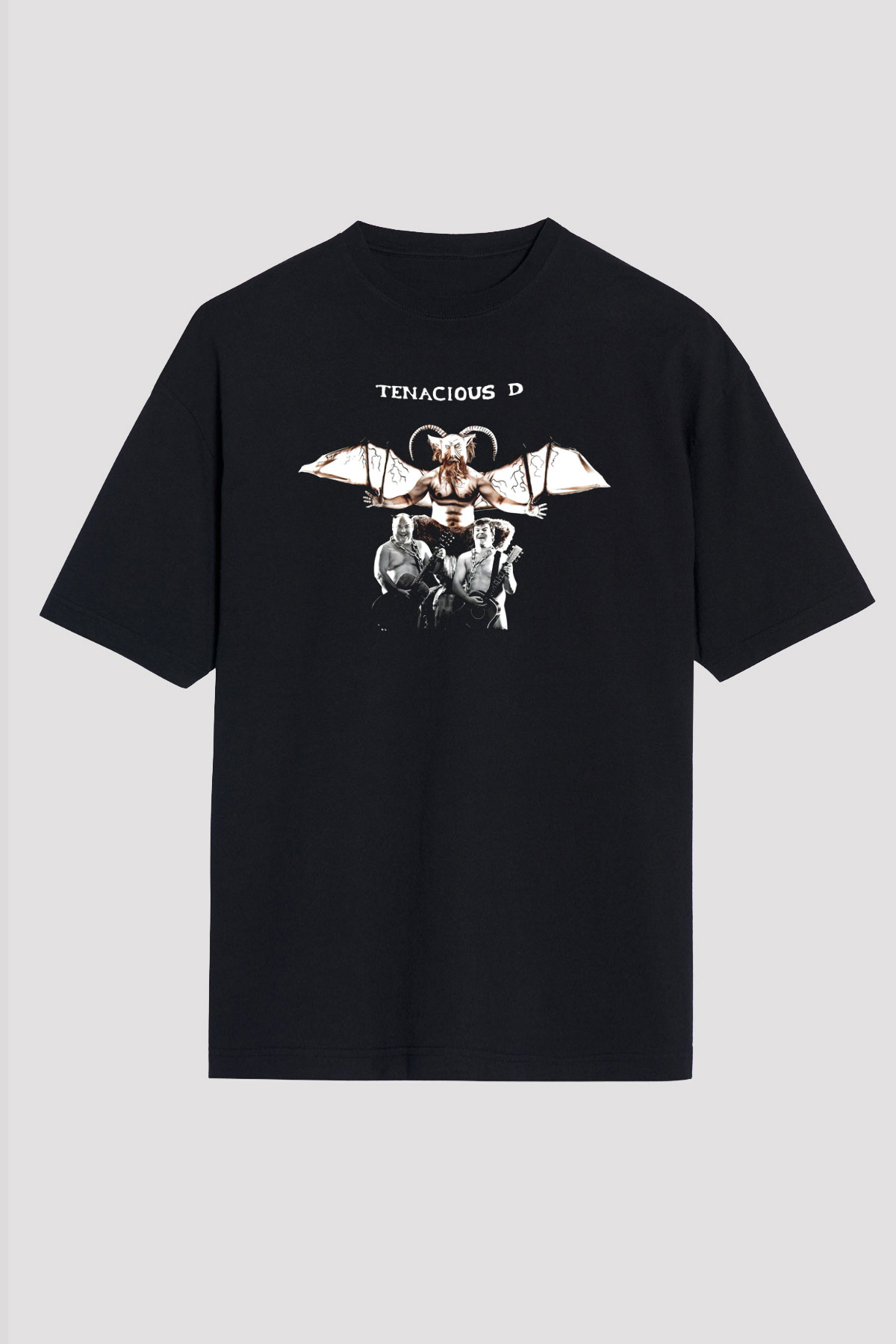 Teracious D Baskılı Unisex Siyah Oversize Tişört - Tshirt