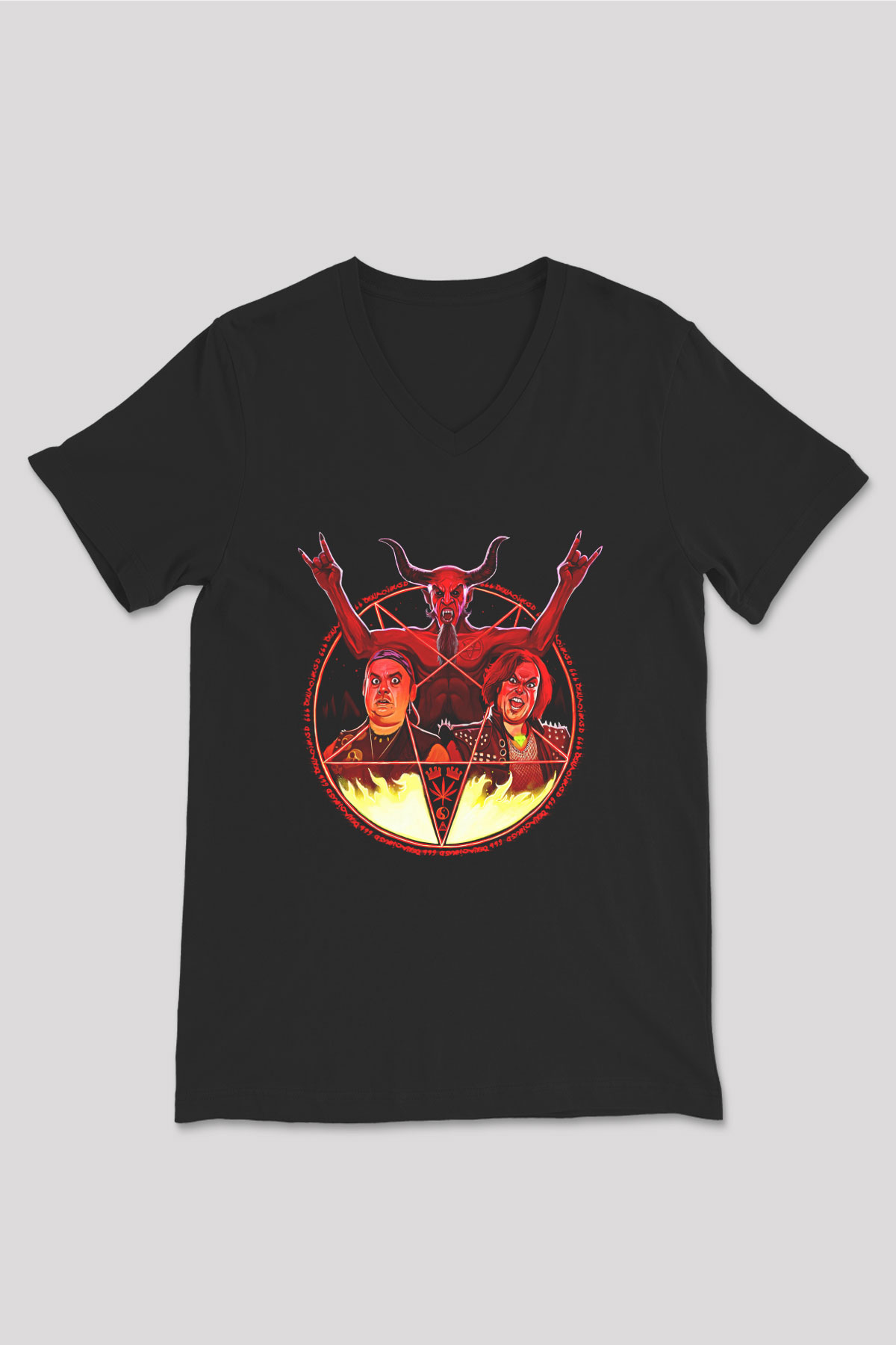 Teracious D Baskılı Unisex Siyah V Yaka Tişört - Tshirt