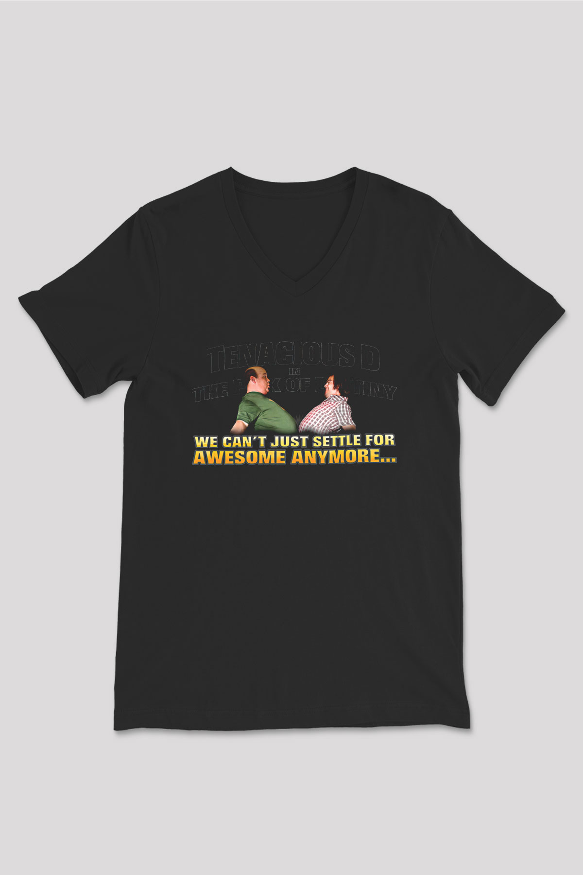 Teracious D Baskılı Unisex Siyah V Yaka Tişört - Tshirt
