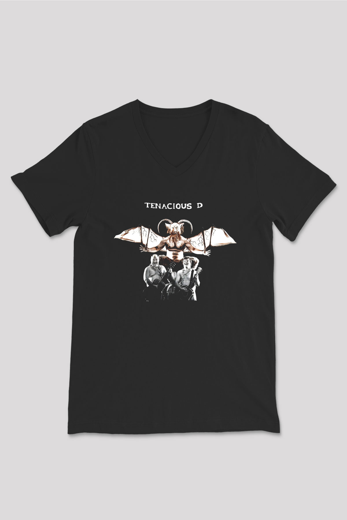 Teracious D Baskılı Unisex Siyah V Yaka Tişört - Tshirt