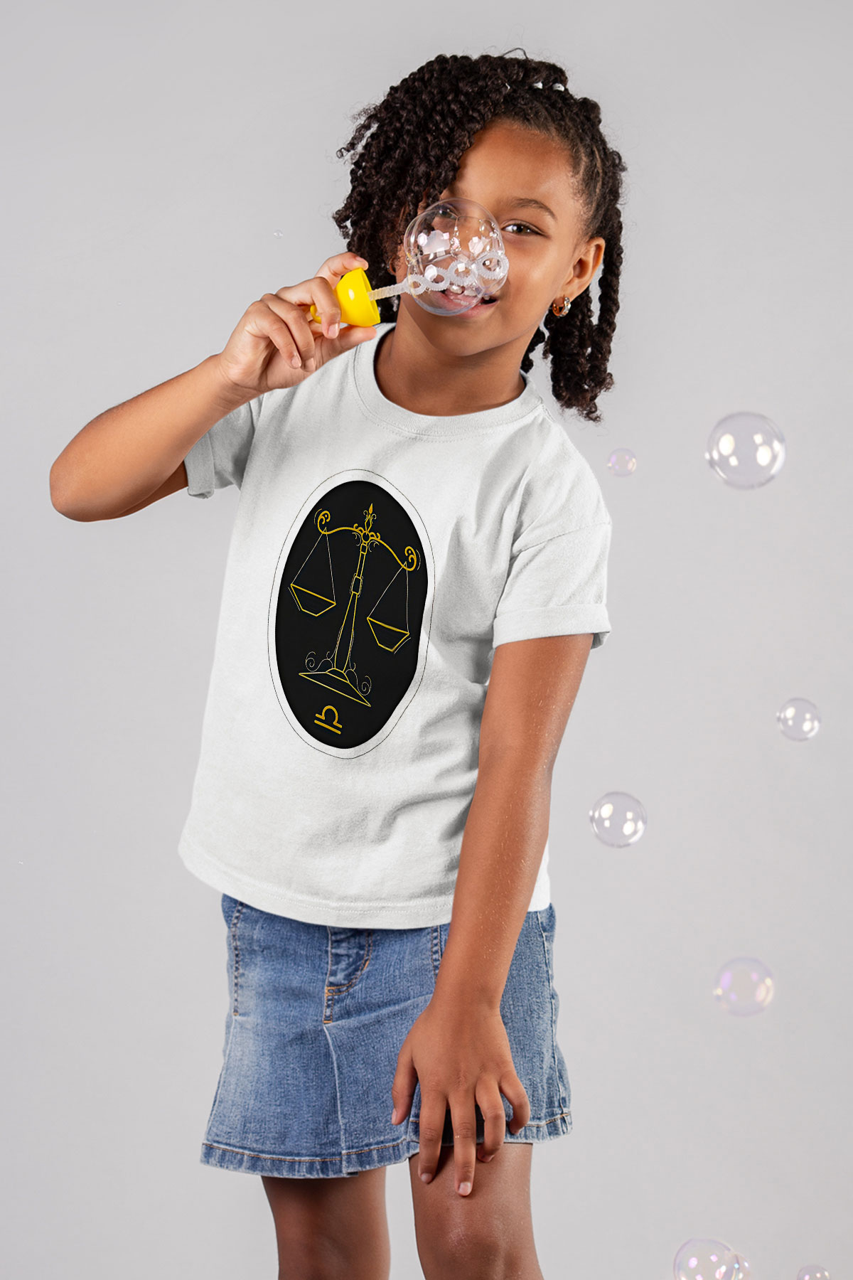 Terazi Burcu Baskılı Beyaz Unisex Beyaz Çocuk Tişört - Tshirt