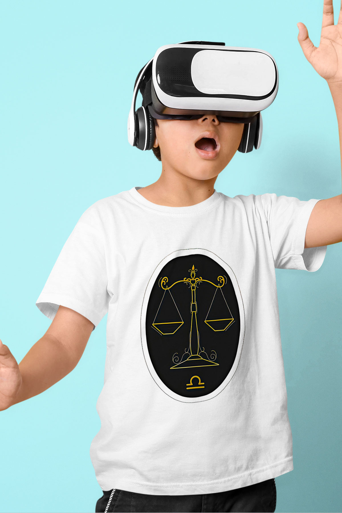 Terazi Burcu Baskılı Beyaz Unisex Beyaz Çocuk Tişört - Tshirt