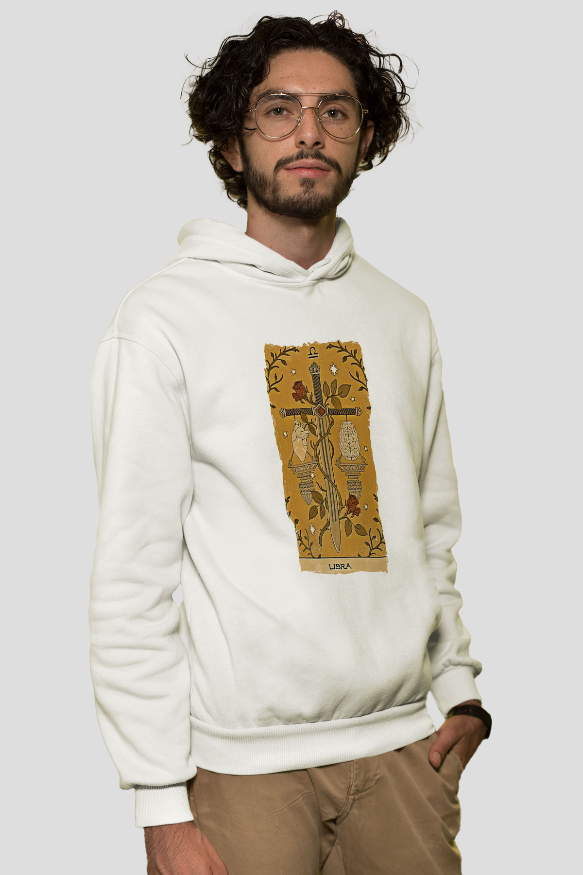 Terazi Burcu Baskılı Beyaz Unisex Hoodie