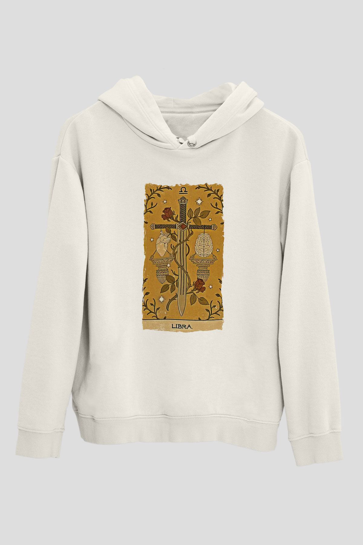 Terazi Burcu Baskılı Beyaz Unisex Hoodie