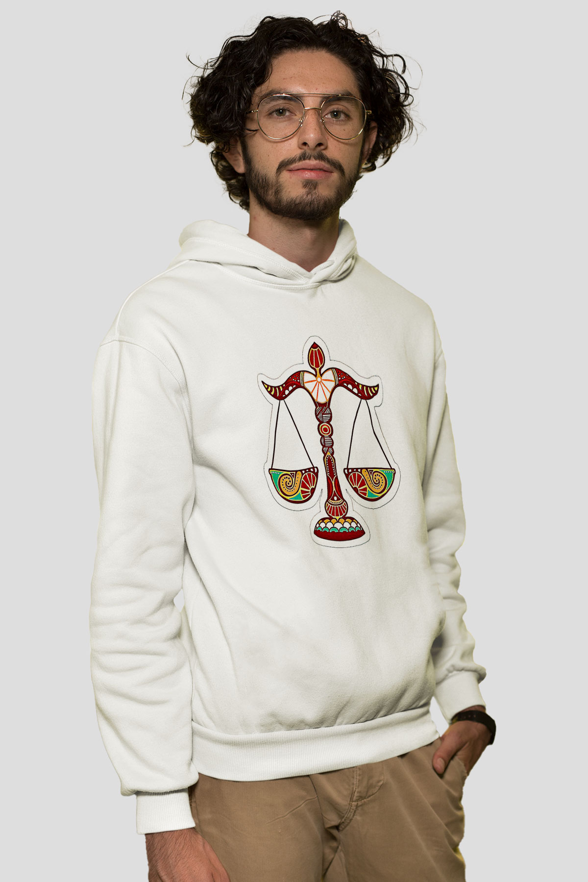 Terazi Burcu Baskılı Beyaz Unisex Hoodie