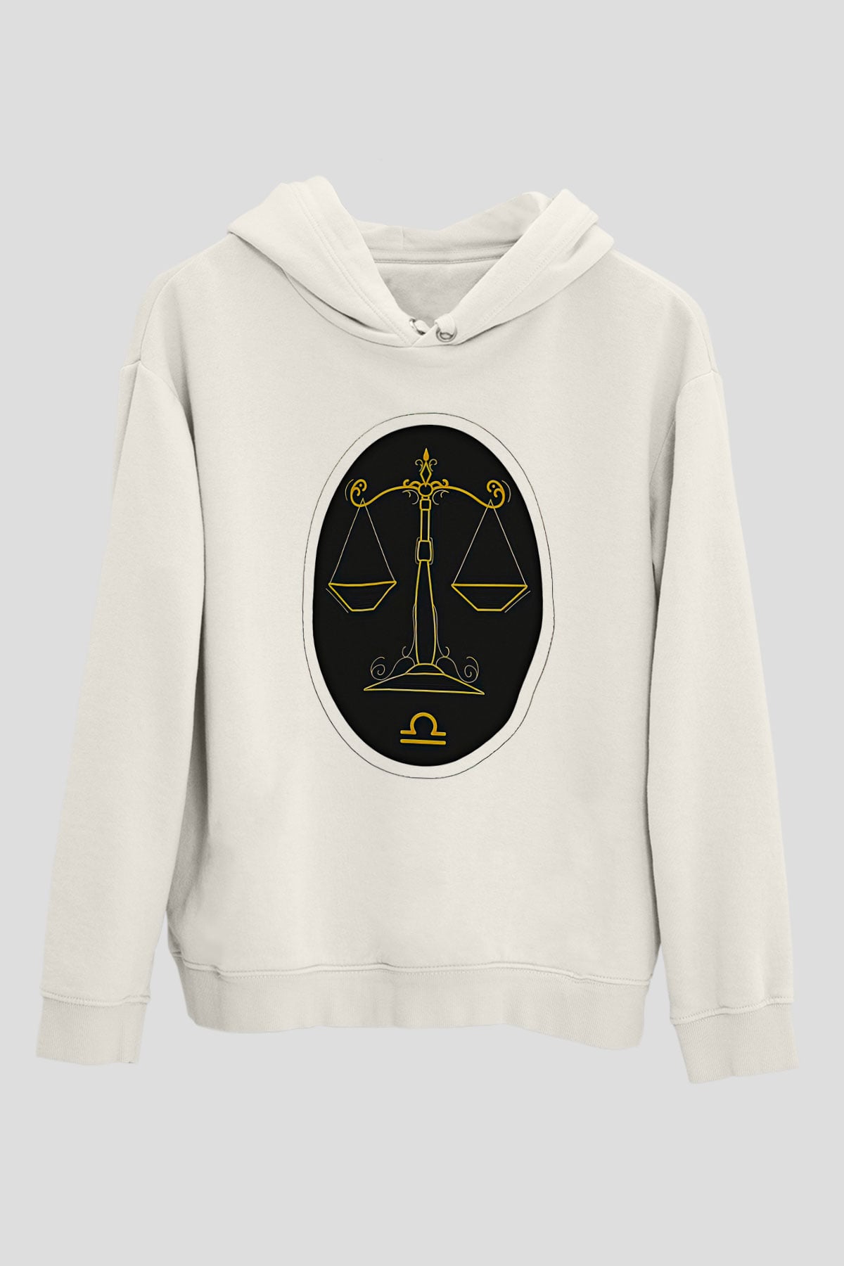 Terazi Burcu Baskılı Beyaz Unisex Hoodie