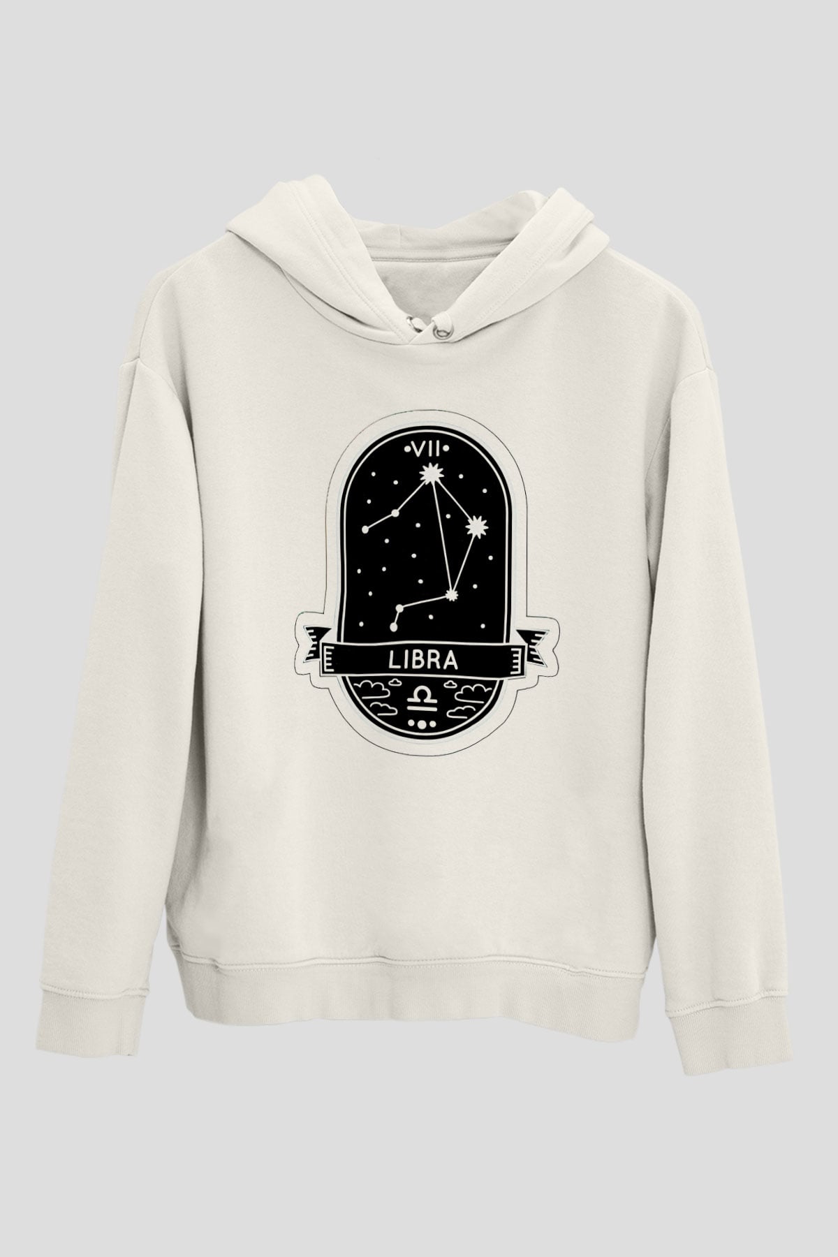 Terazi Burcu Baskılı Beyaz Unisex Hoodie