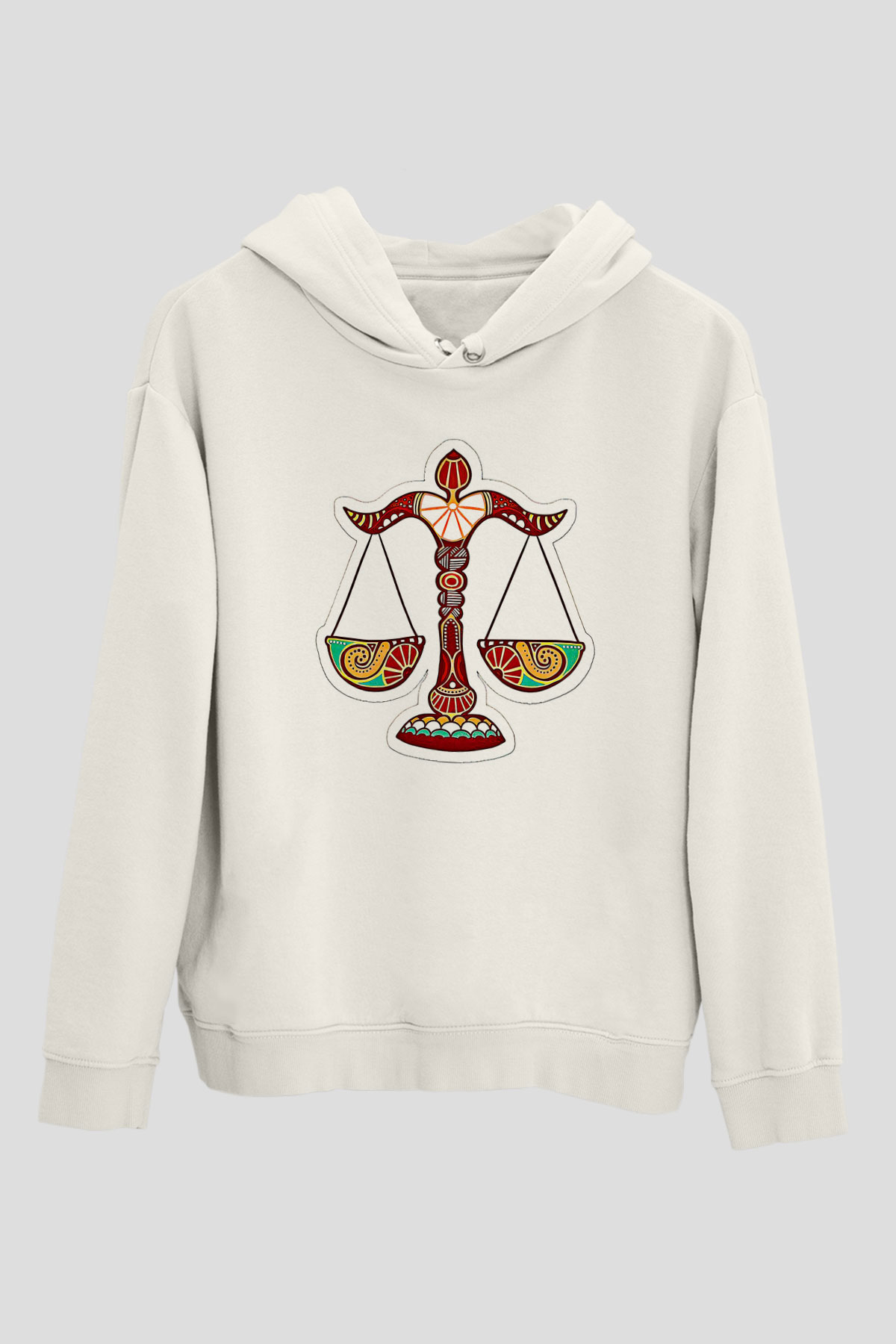 Terazi Burcu Baskılı Beyaz Unisex Hoodie